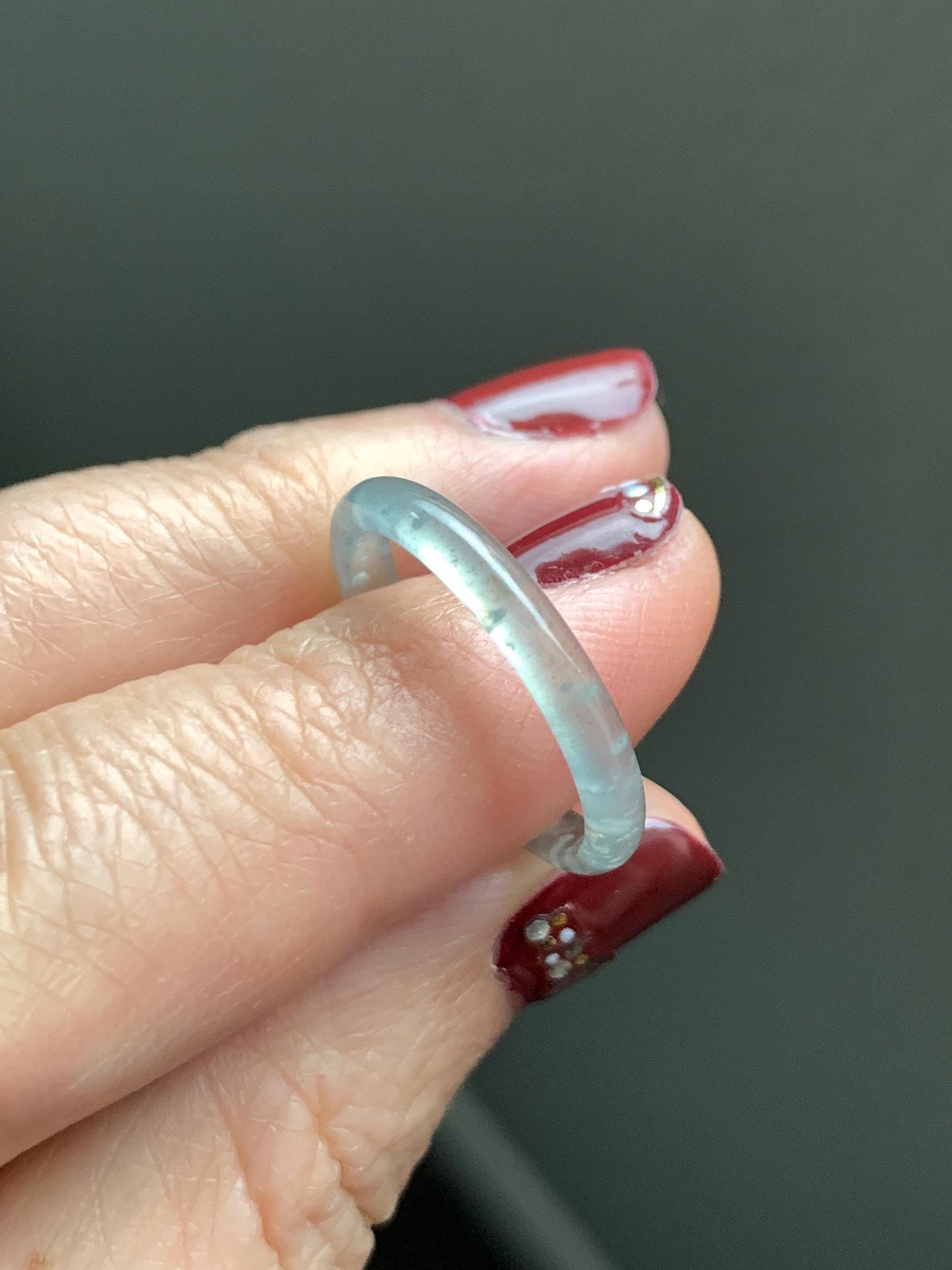 Natural Grade A Guatemalan Icy Highly Translucent Pastel Teal & Golden Marbled Jade Jadeite Band Ring Size 7.25 US 天然冰危起光晴底撒金翡翠戒圈 QSJ44A