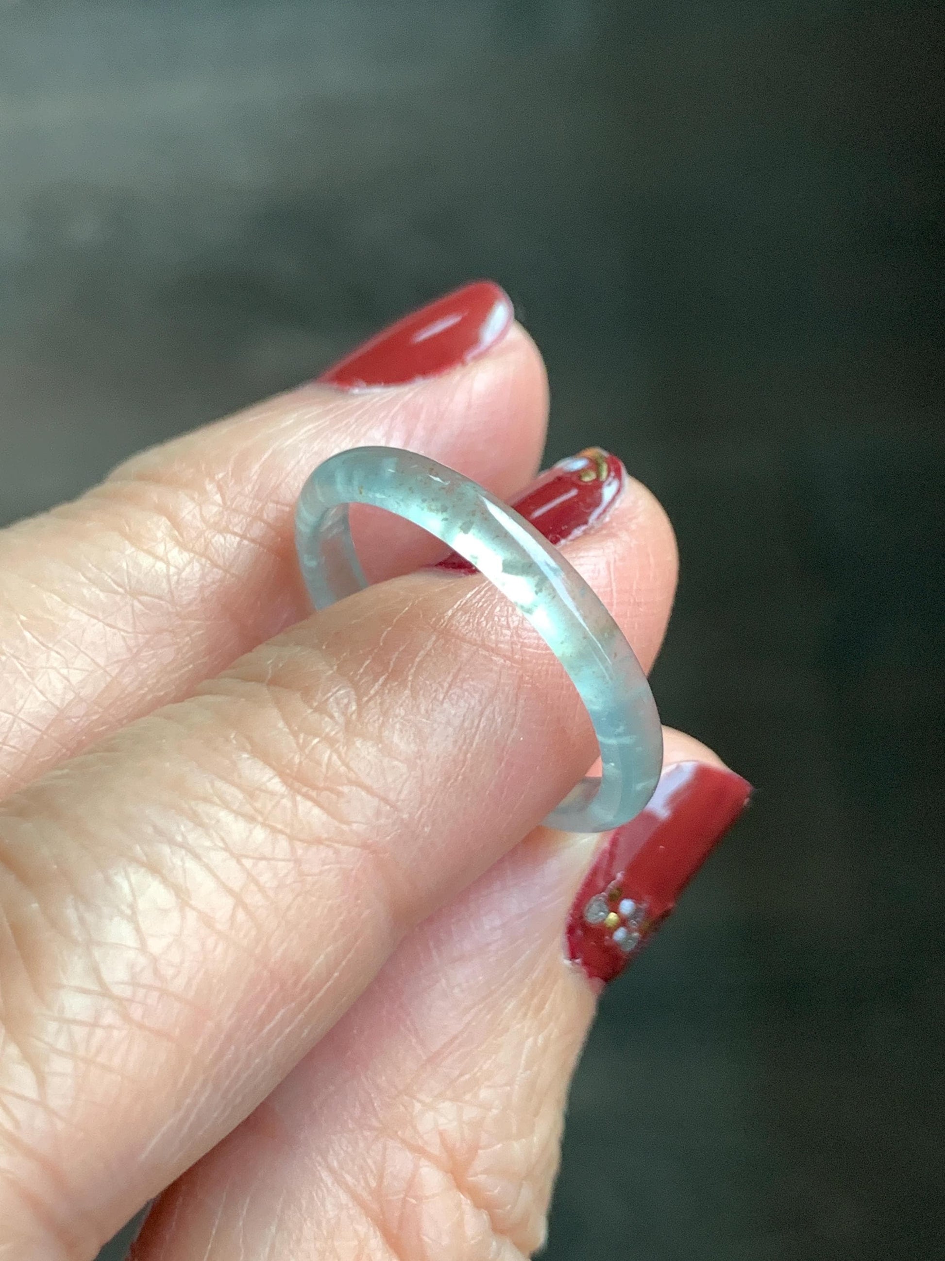 Natural Grade A Guatemalan Icy Highly Translucent Pastel Teal & Golden Marbled Jade Jadeite Band Ring Size 7.25 US 天然冰危起光晴底撒金翡翠戒圈 QSJ44A