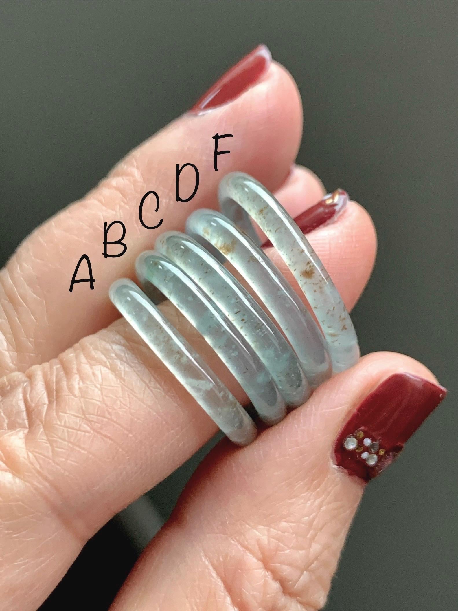 Natural Grade A Guatemalan Icy Highly Translucent Pastel Teal & Golden Marbled Jade Jadeite Band Ring Size 8 US 天然冰危起光晴底撒金翡翠戒圈 QSJ44B