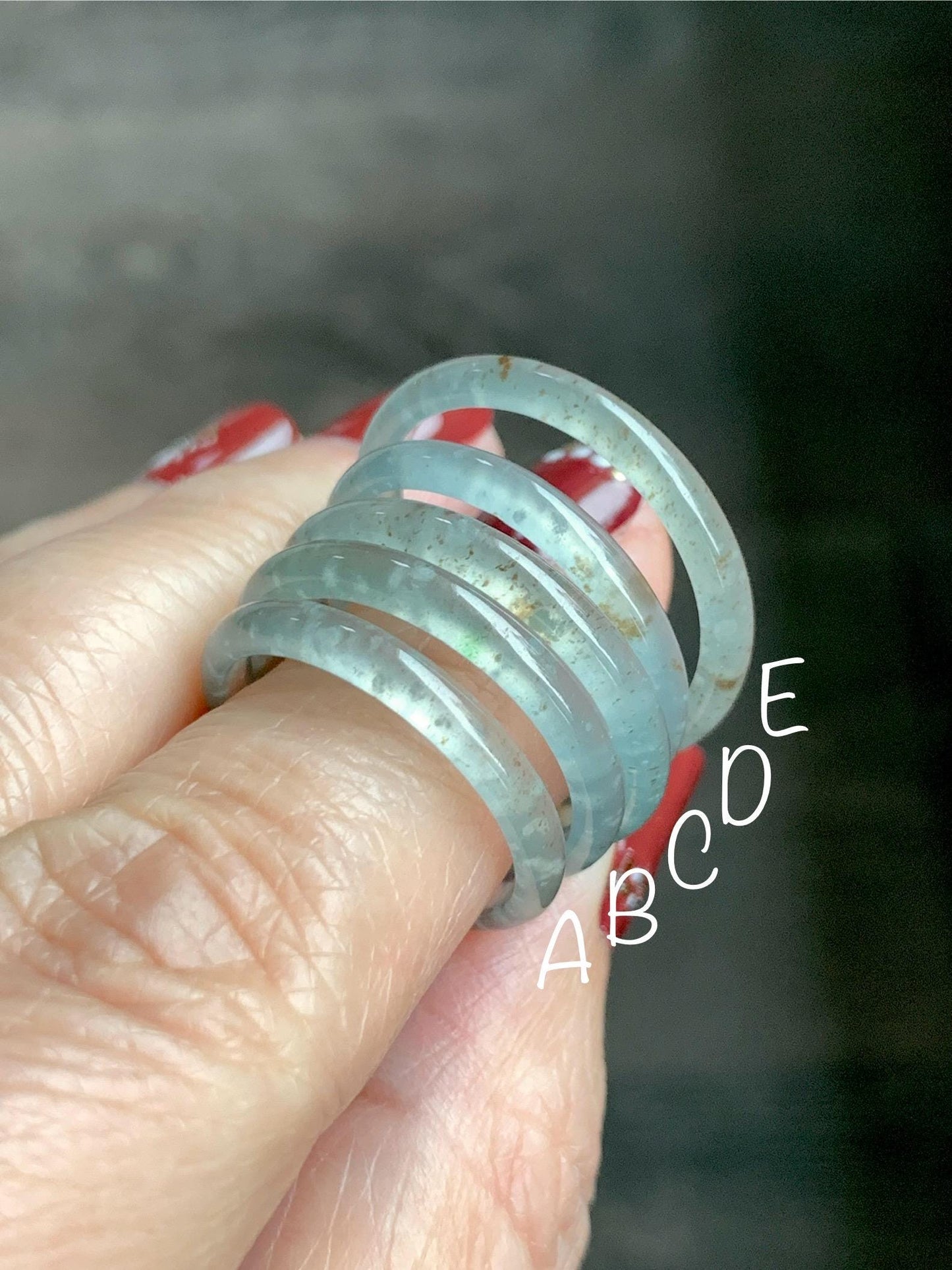 Natural Grade A Guatemalan Icy Highly Translucent Pastel Teal & Golden Marbled Jade Jadeite Band Ring Size 8 US 天然冰危起光晴底撒金翡翠戒圈 QSJ44B