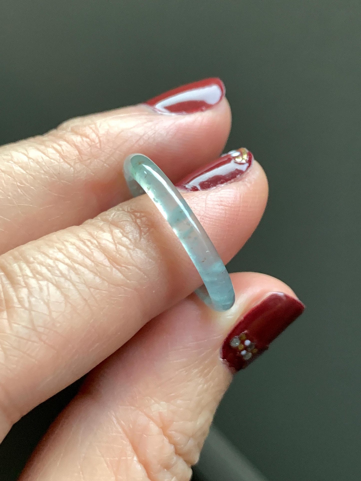 Natural Grade A Guatemalan Icy Highly Translucent Pastel Teal & Golden Marbled Jade Jadeite Band Ring Size 8 US 天然冰危起光晴底撒金翡翠戒圈 QSJ44B