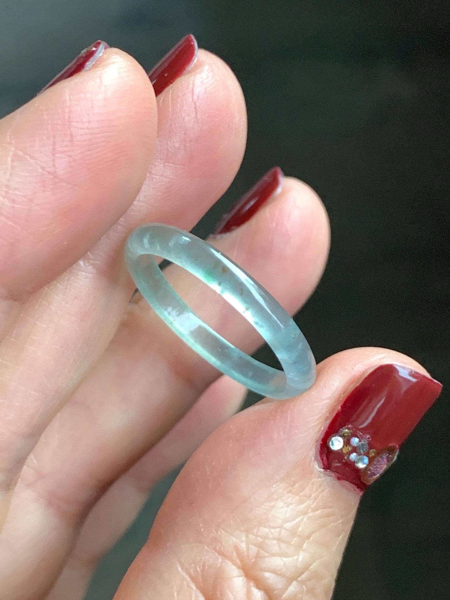 Natural Grade A Guatemalan Icy Highly Translucent Pastel Teal & Golden Marbled Jade Jadeite Band Ring Size 8 US 天然冰危起光晴底撒金翡翠戒圈 QSJ44B