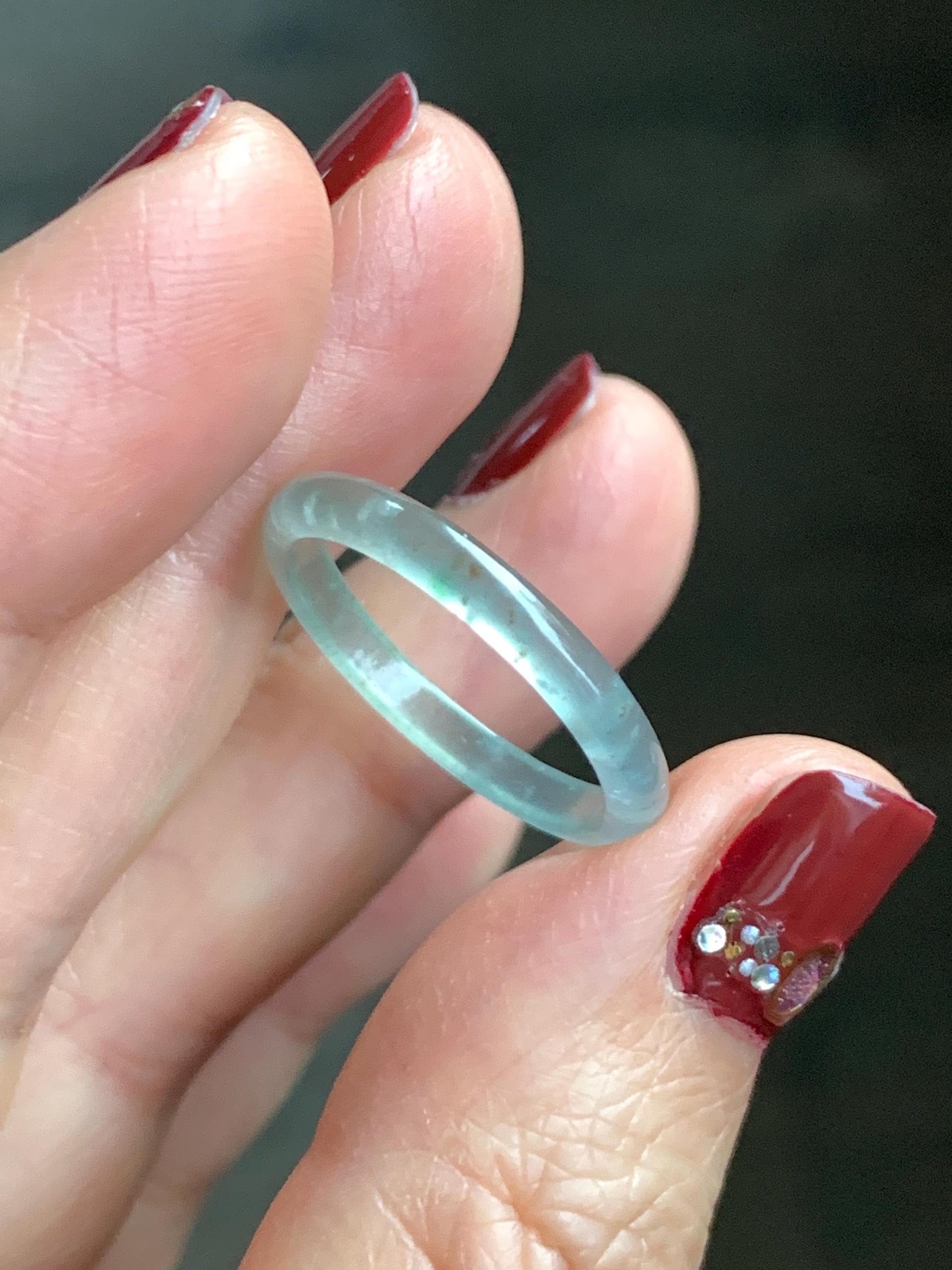 Natural Grade A Guatemalan Icy Highly Translucent Pastel Teal & Golden Marbled Jade Jadeite Band Ring Size 8 US 天然冰危起光晴底撒金翡翠戒圈 QSJ44B