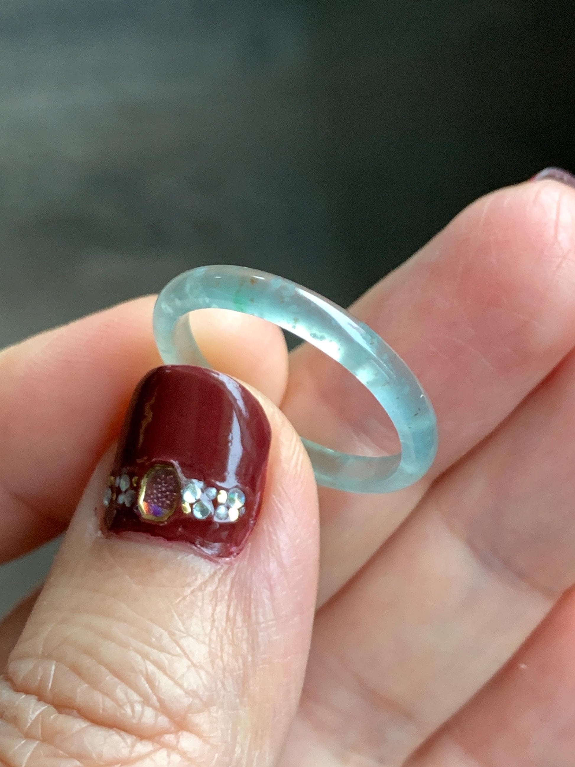 Natural Grade A Guatemalan Icy Highly Translucent Pastel Teal & Golden Marbled Jade Jadeite Band Ring Size 8 US 天然冰危起光晴底撒金翡翠戒圈 QSJ44B