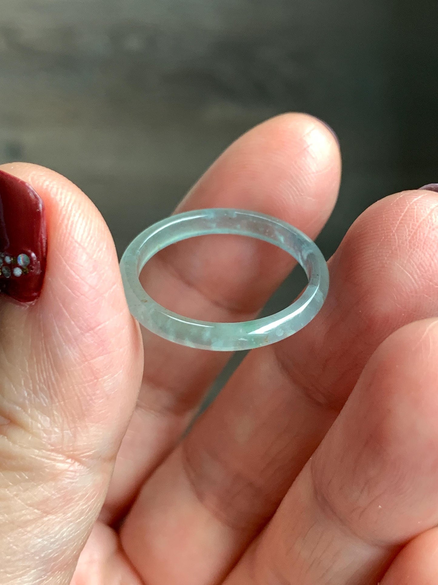 Natural Grade A Guatemalan Icy Highly Translucent Pastel Teal & Golden Marbled Jade Jadeite Band Ring Size 8 US 天然冰危起光晴底撒金翡翠戒圈 QSJ44B