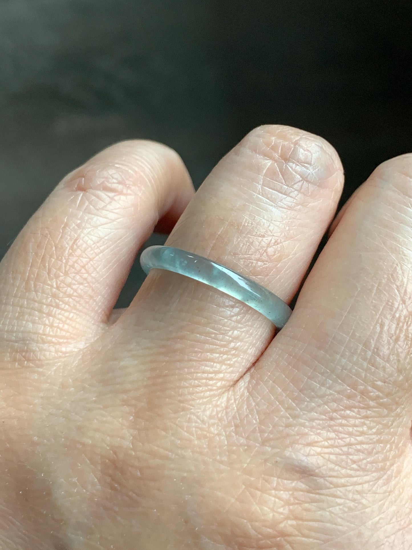 Natural Grade A Guatemalan Icy Highly Translucent Pastel Teal & Golden Marbled Jade Jadeite Band Ring Size 8 US 天然冰危起光晴底撒金翡翠戒圈 QSJ44B