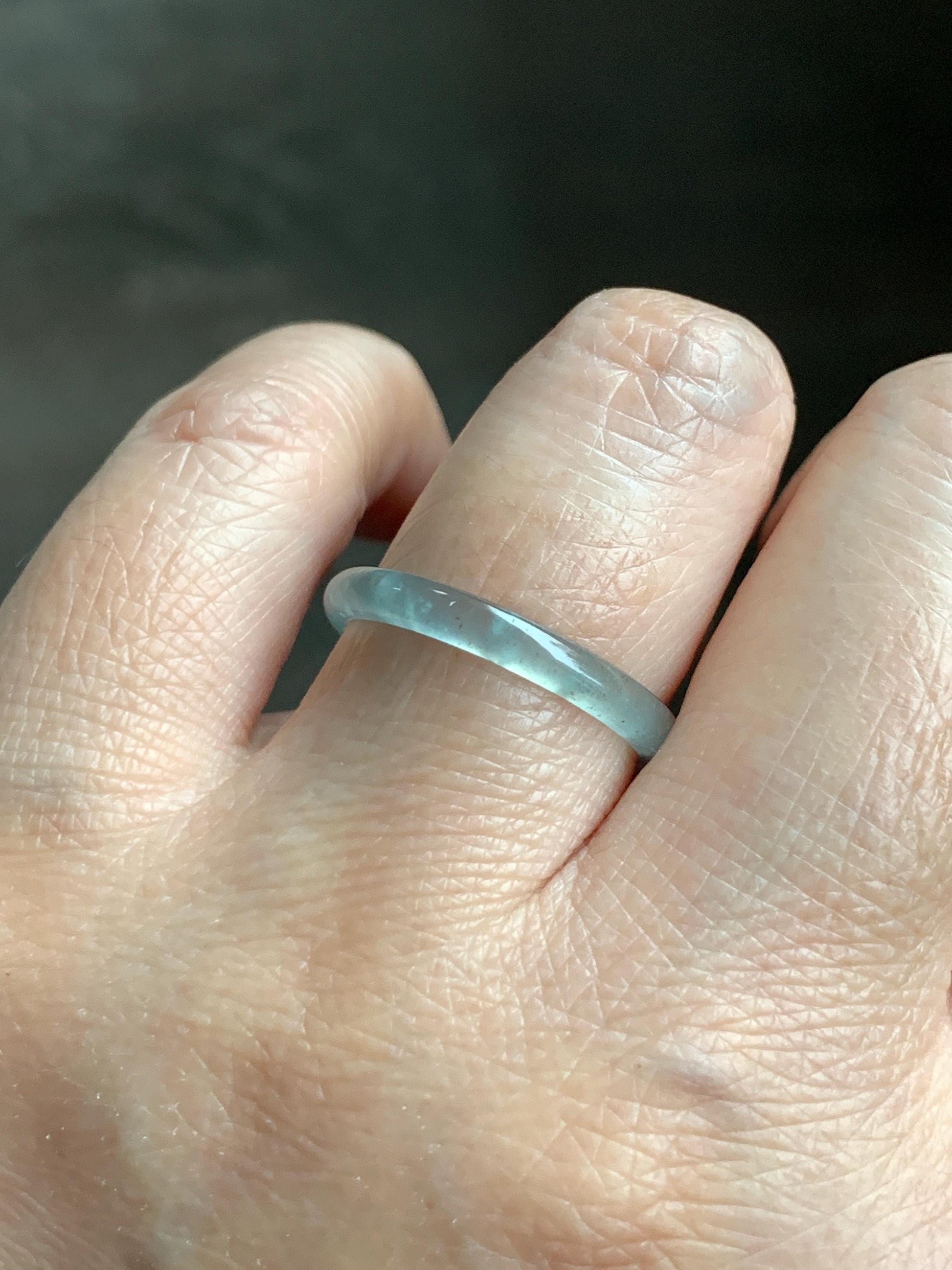 Natural Grade A Guatemalan Icy Highly Translucent Pastel Teal & Golden Marbled Jade Jadeite Band Ring Size 8 US 天然冰危起光晴底撒金翡翠戒圈 QSJ44B