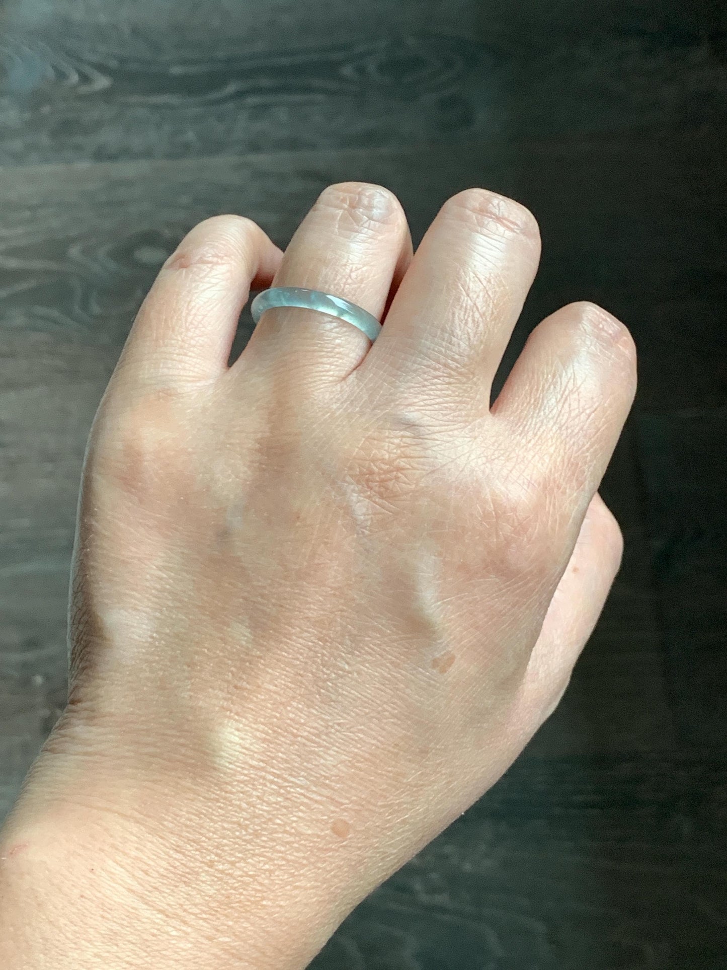 Natural Grade A Guatemalan Icy Highly Translucent Pastel Teal & Golden Marbled Jade Jadeite Band Ring Size 8 US 天然冰危起光晴底撒金翡翠戒圈 QSJ44B