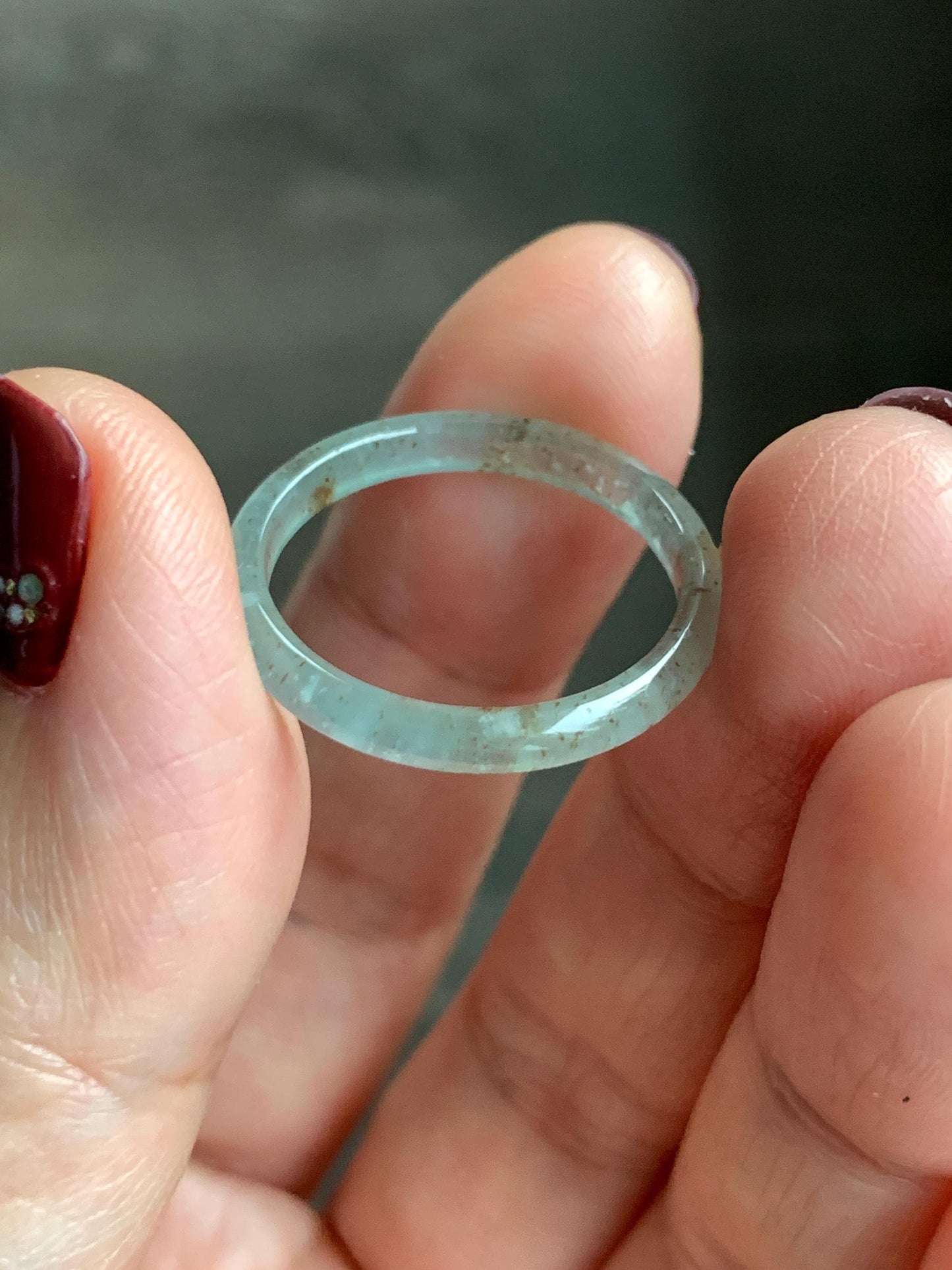 Natural Grade A Guatemalan Icy Highly Translucent Pastel Teal & Golden Marbled Jade Jadeite Band Ring Size 8.75 US 天然冰危起光晴底撒金翡翠戒圈 QSJ44C