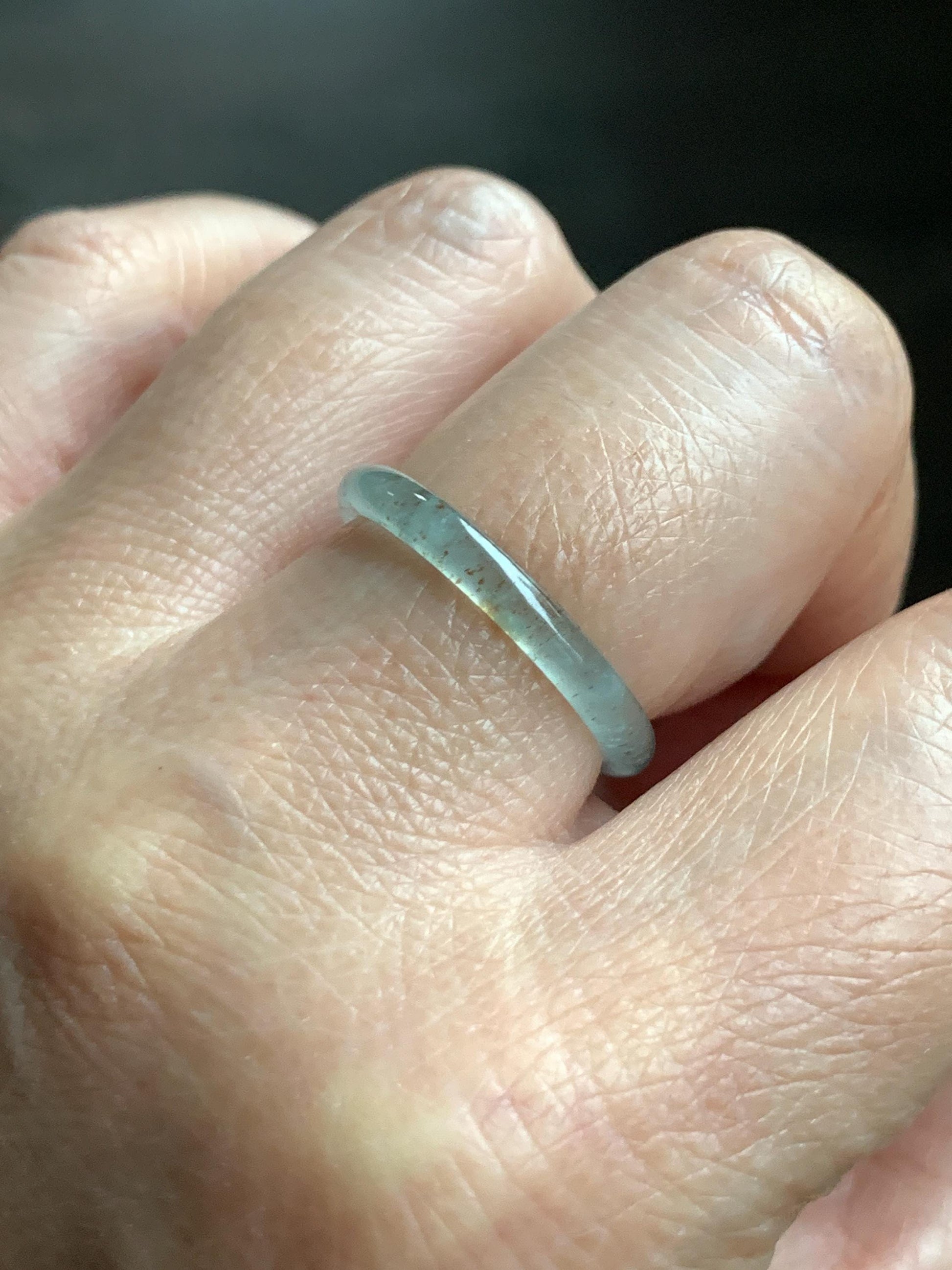 Natural Grade A Guatemalan Icy Highly Translucent Pastel Teal & Golden Marbled Jade Jadeite Band Ring Size 8.75 US 天然冰危起光晴底撒金翡翠戒圈 QSJ44C