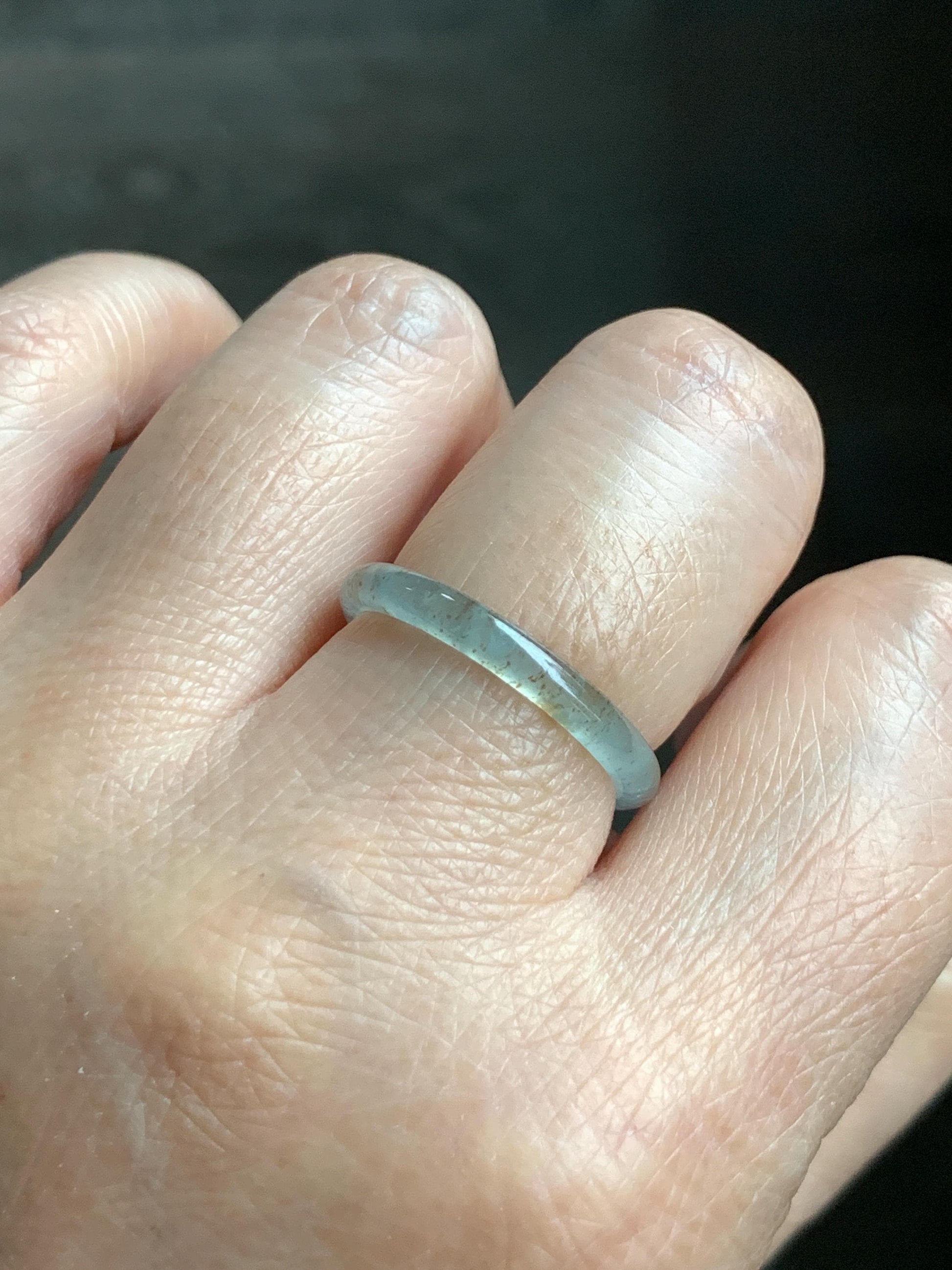 Natural Grade A Guatemalan Icy Highly Translucent Pastel Teal & Golden Marbled Jade Jadeite Band Ring Size 8.75 US 天然冰危起光晴底撒金翡翠戒圈 QSJ44C