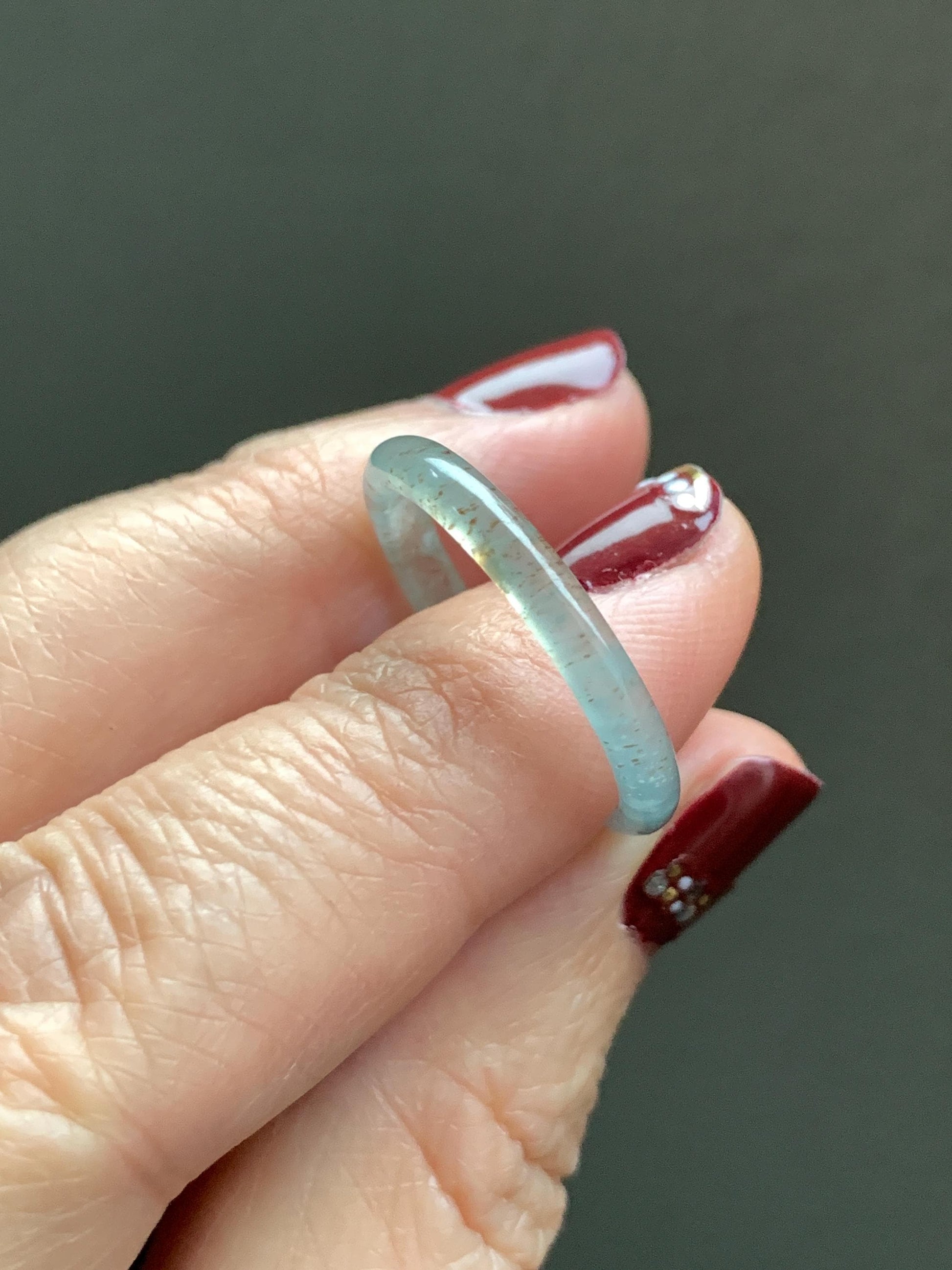 Natural Grade A Guatemalan Icy Highly Translucent Pastel Teal & Golden Marbled Jade Jadeite Band Ring Size 8.75 US 天然冰危起光晴底撒金翡翠戒圈 QSJ44C