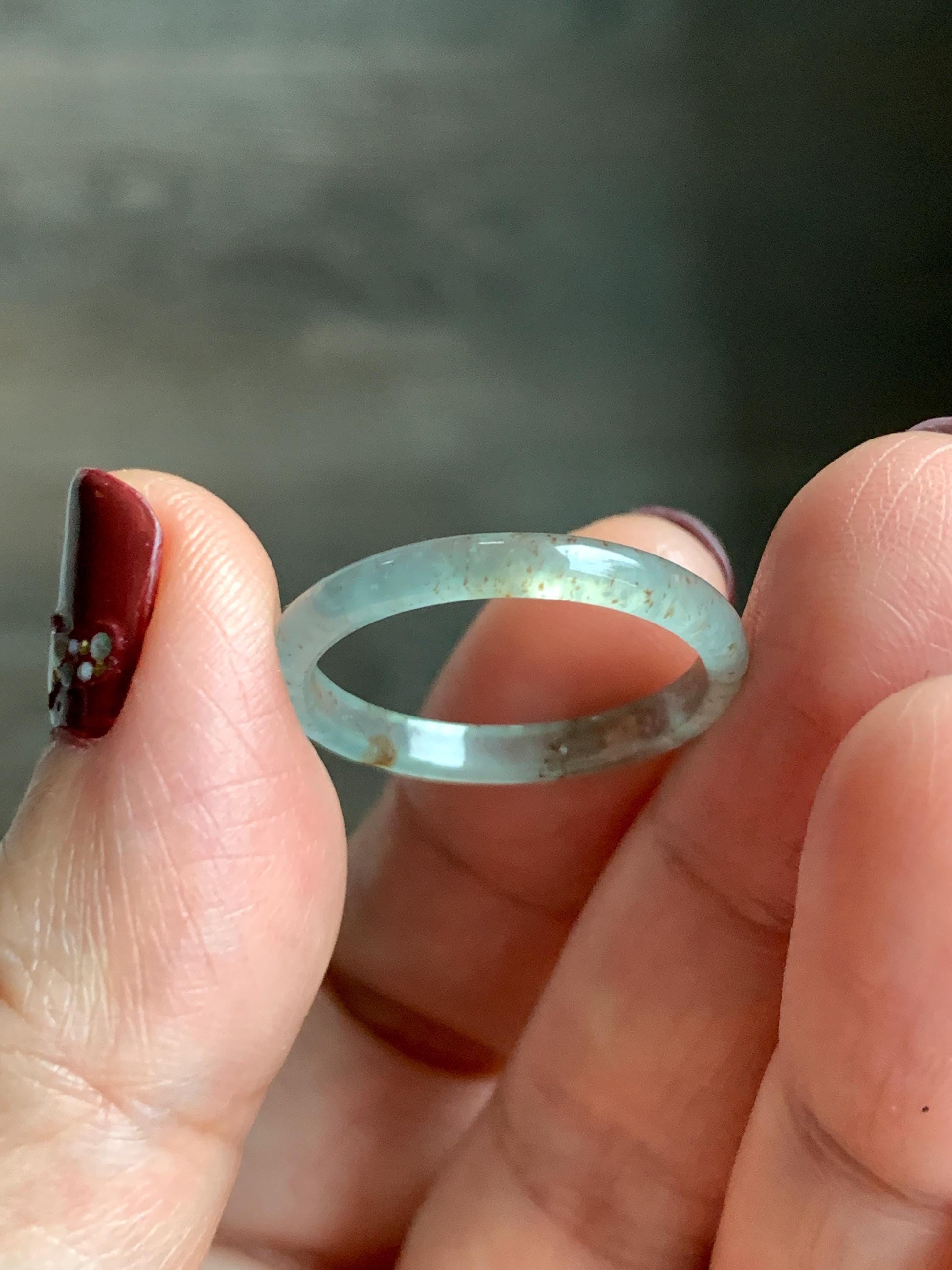 Natural Grade A Guatemalan Icy Highly Translucent Pastel Teal & Golden Marbled Jade Jadeite Band Ring Size 8.75 US 天然冰危起光晴底撒金翡翠戒圈 QSJ44C