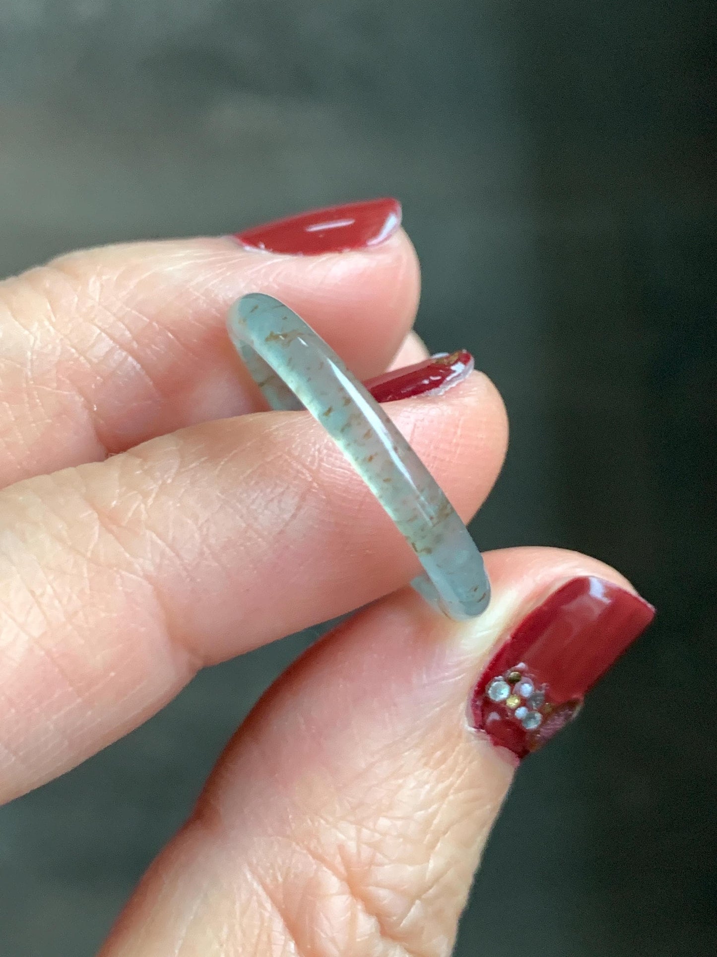 Natural Grade A Guatemalan Icy Highly Translucent Pastel Teal & Golden Marbled Jade Jadeite Band Ring Size 8.75 US 天然冰危起光晴底撒金翡翠戒圈 QSJ44C