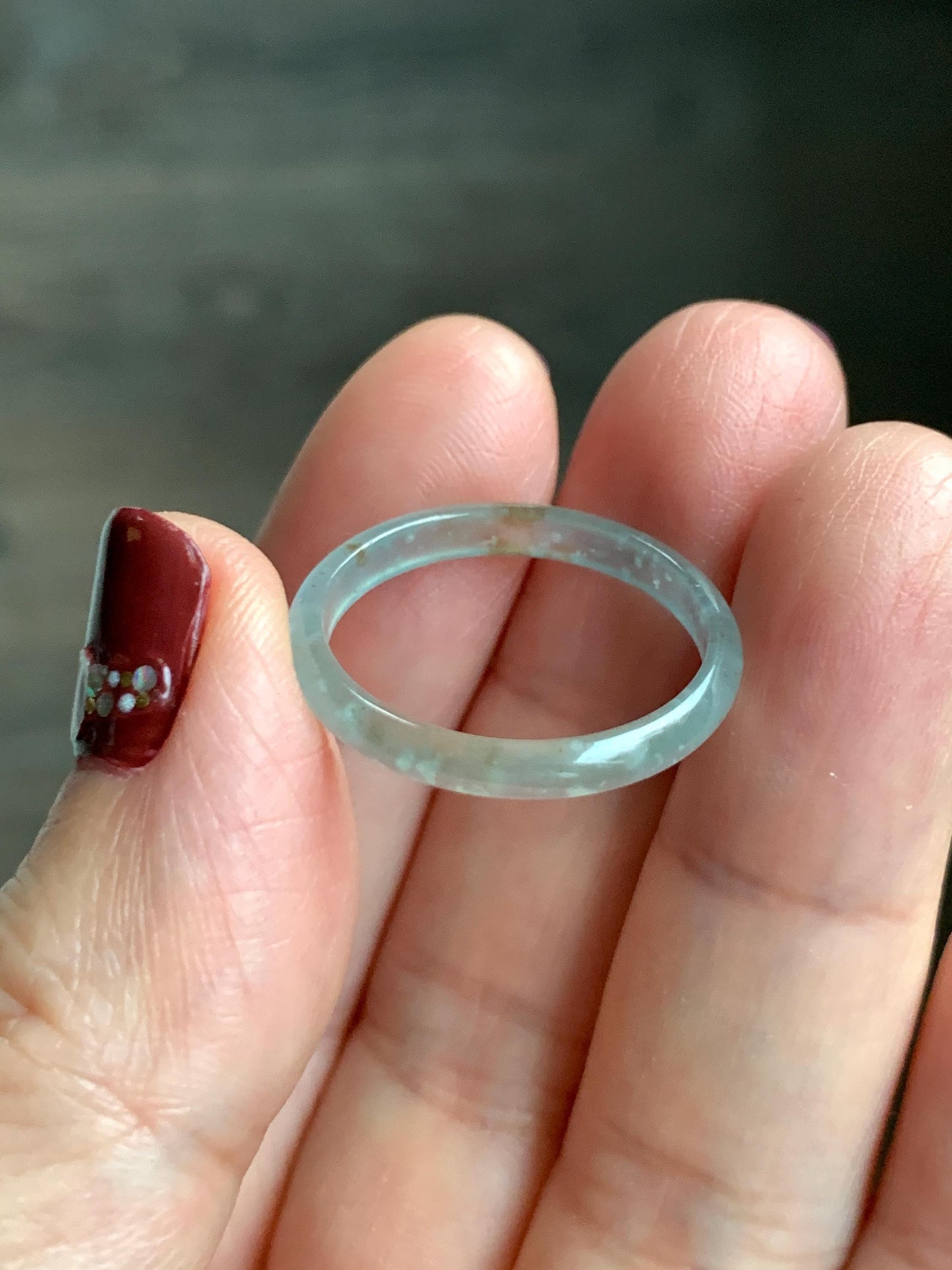 Natural Grade A Guatemalan Icy Highly Translucent Pastel Teal & Golden Marbled Jade Jadeite Band Ring Size 8.75 US 天然冰危起光晴底撒金翡翠戒圈 QSJ44D