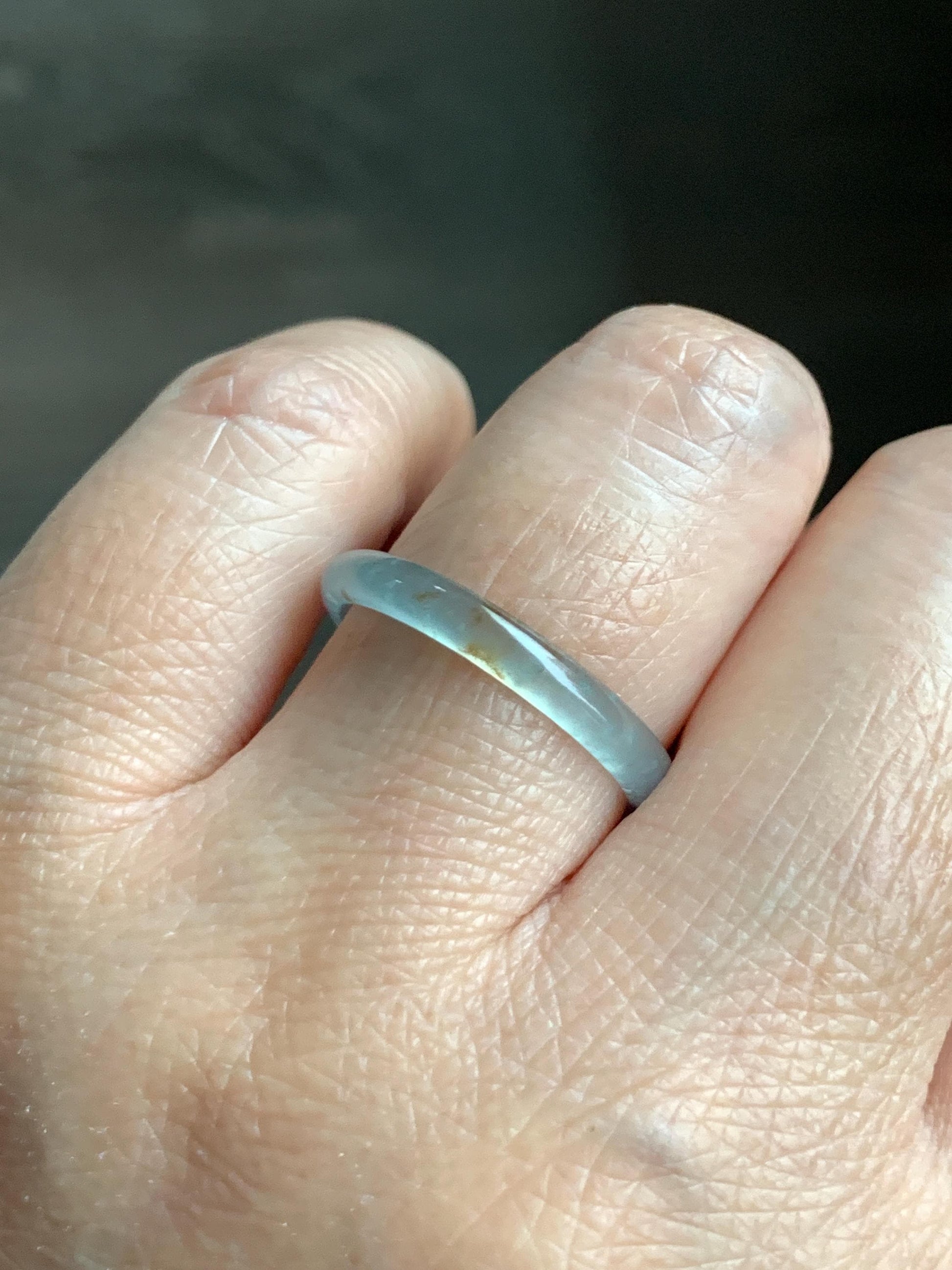 Natural Grade A Guatemalan Icy Highly Translucent Pastel Teal & Golden Marbled Jade Jadeite Band Ring Size 8.75 US 天然冰危起光晴底撒金翡翠戒圈 QSJ44D