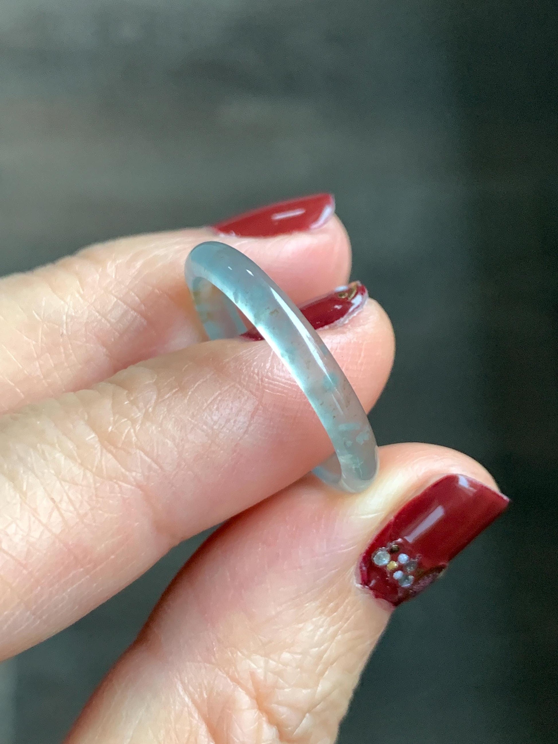 Natural Grade A Guatemalan Icy Highly Translucent Pastel Teal & Golden Marbled Jade Jadeite Band Ring Size 8.75 US 天然冰危起光晴底撒金翡翠戒圈 QSJ44D