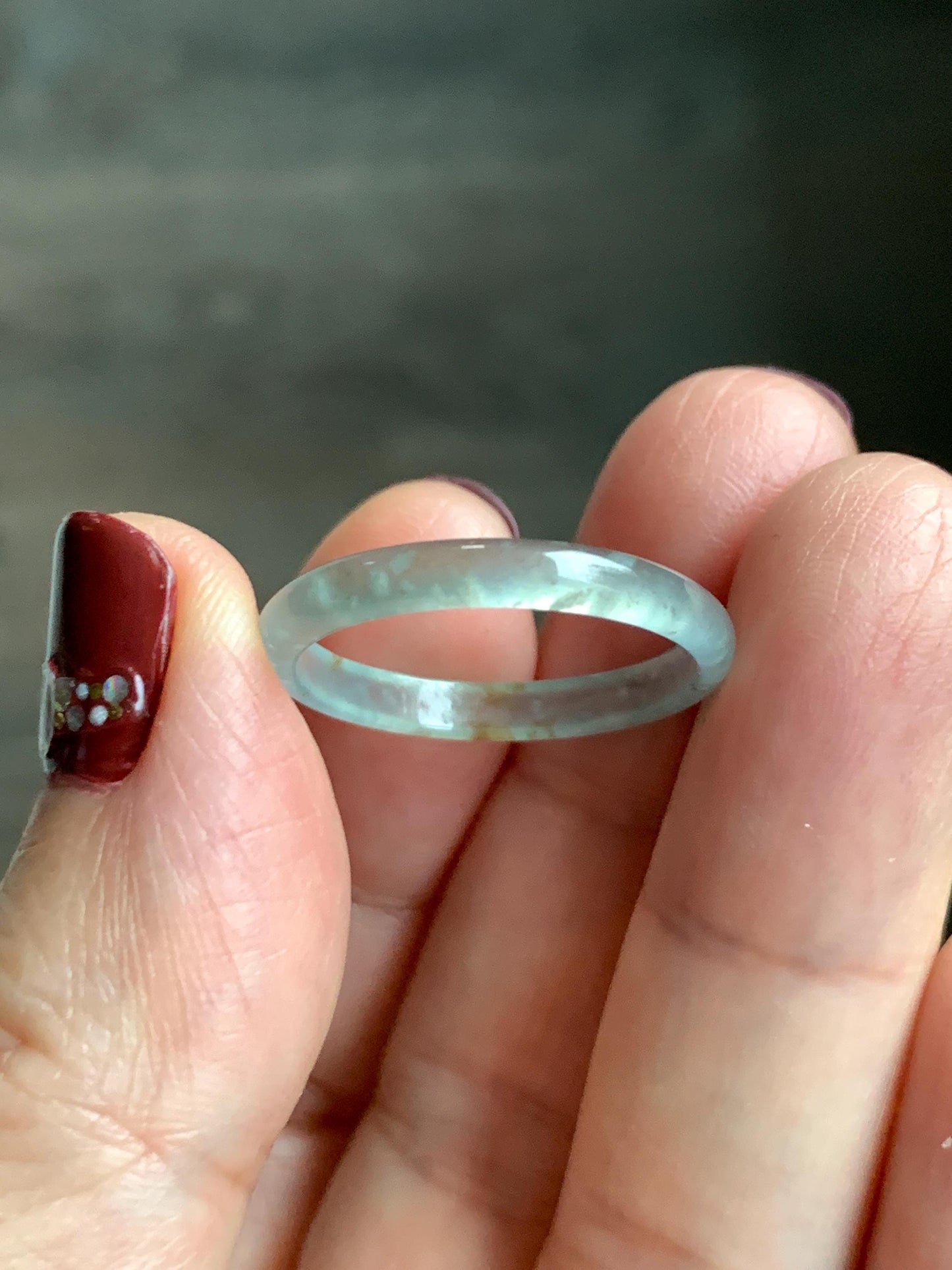 Natural Grade A Guatemalan Icy Highly Translucent Pastel Teal & Golden Marbled Jade Jadeite Band Ring Size 8.75 US 天然冰危起光晴底撒金翡翠戒圈 QSJ44D