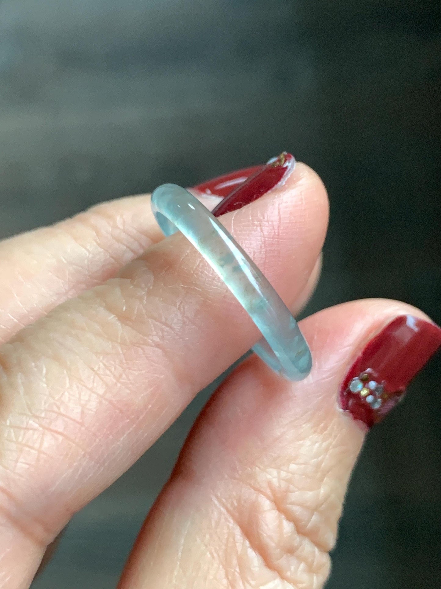 Natural Grade A Guatemalan Icy Highly Translucent Pastel Teal & Golden Marbled Jade Jadeite Band Ring Size 8.75 US 天然冰危起光晴底撒金翡翠戒圈 QSJ44D