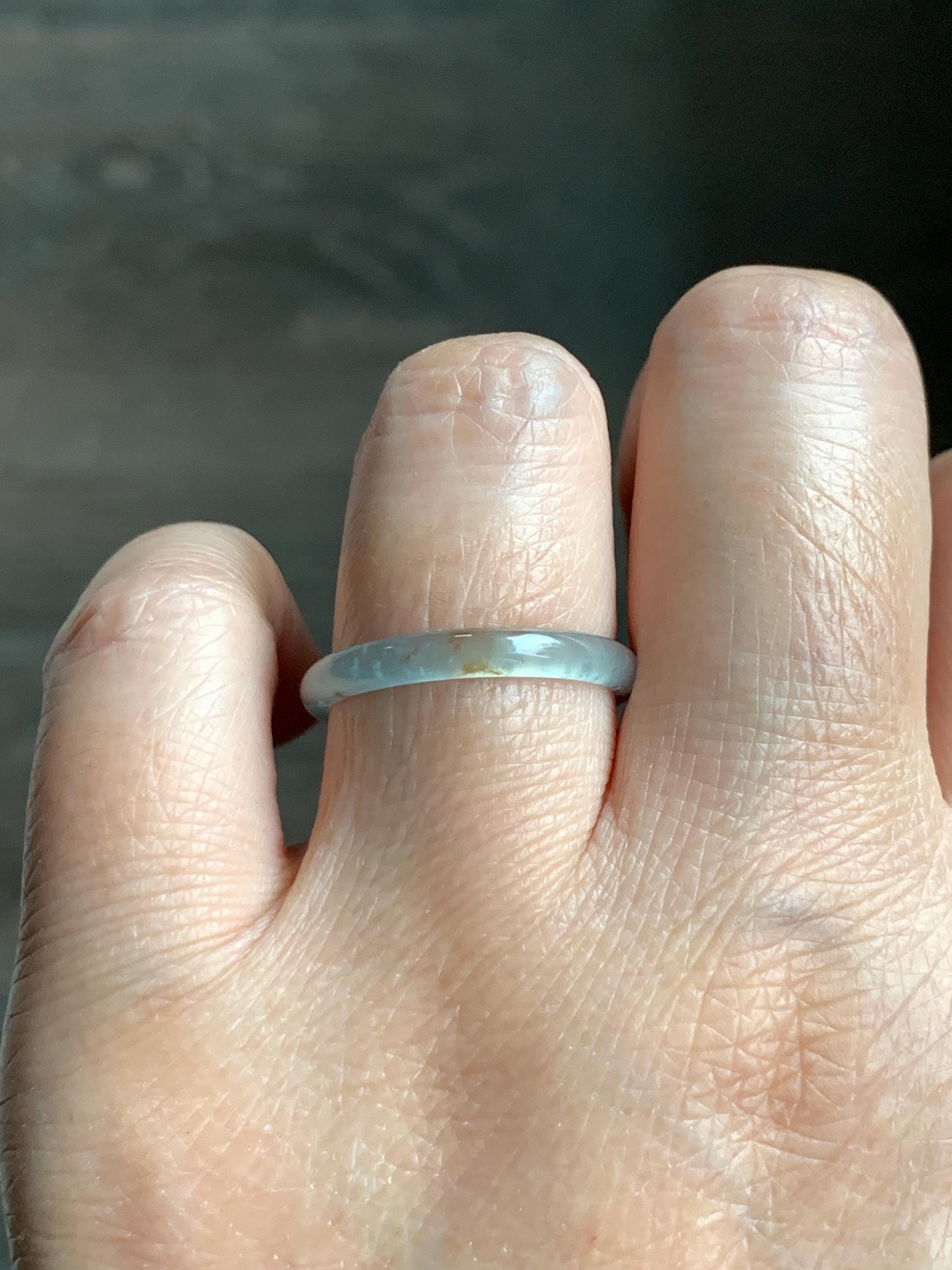 Natural Grade A Guatemalan Icy Highly Translucent Pastel Teal & Golden Marbled Jade Jadeite Band Ring Size 8.75 US 天然冰危起光晴底撒金翡翠戒圈 QSJ44D