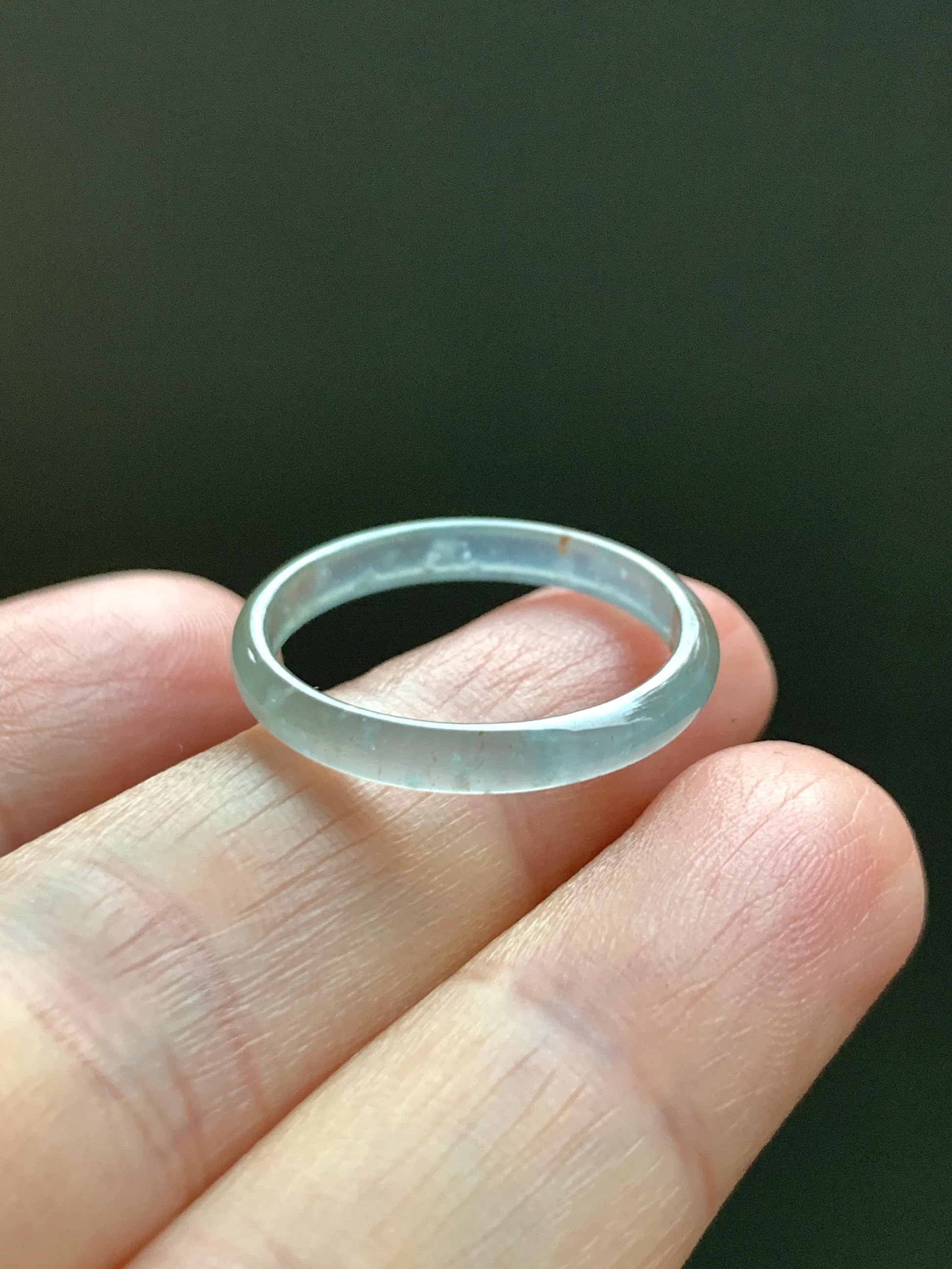 Natural Grade A Guatemalan Icy Highly Translucent Pastel Teal & Golden Marbled Jade Jadeite Band Ring Size 8.75 US 天然冰危起光晴底撒金翡翠戒圈 QSJ44D