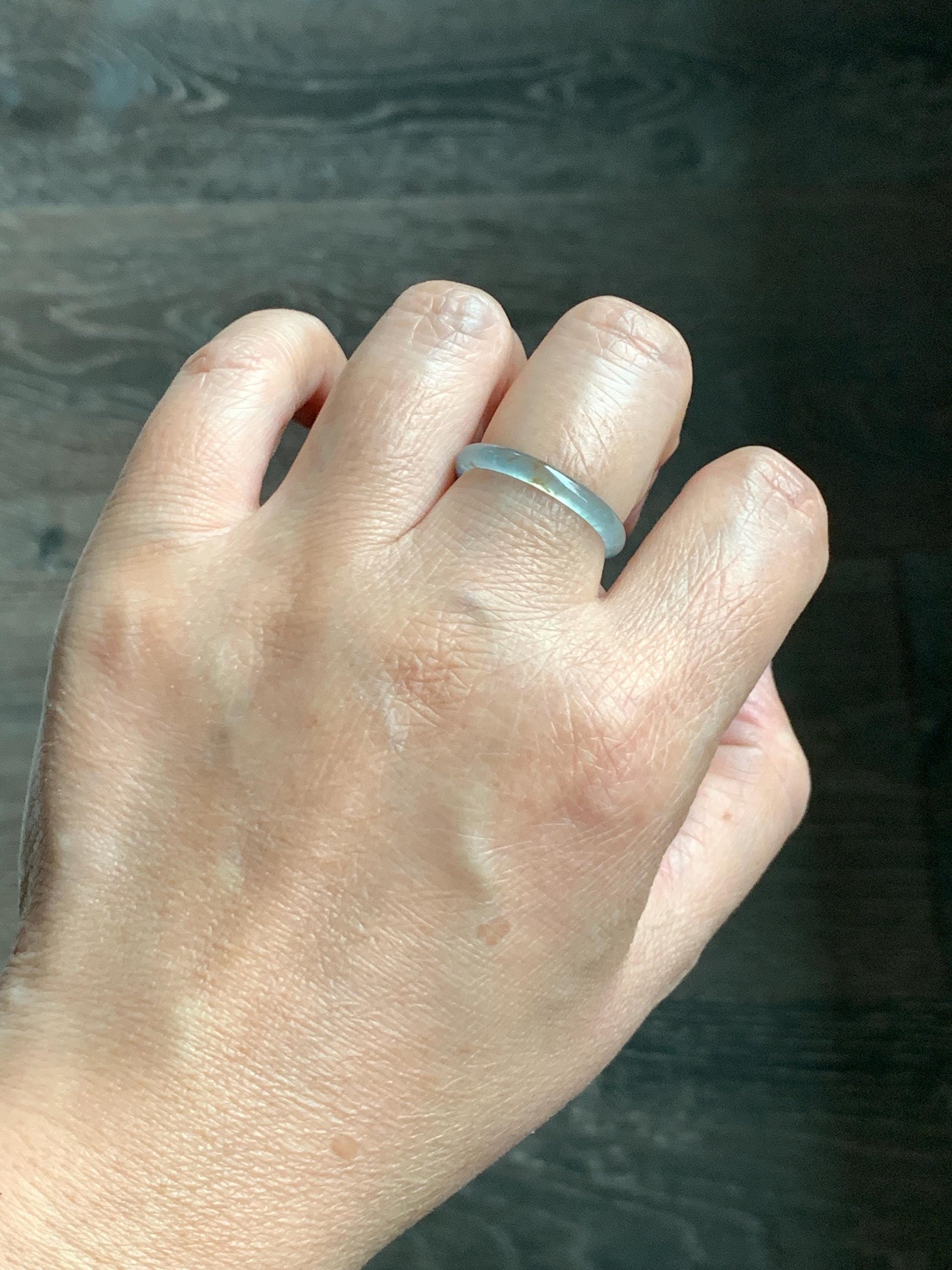 Natural Grade A Guatemalan Icy Highly Translucent Pastel Teal & Golden Marbled Jade Jadeite Band Ring Size 8.75 US 天然冰危起光晴底撒金翡翠戒圈 QSJ44D