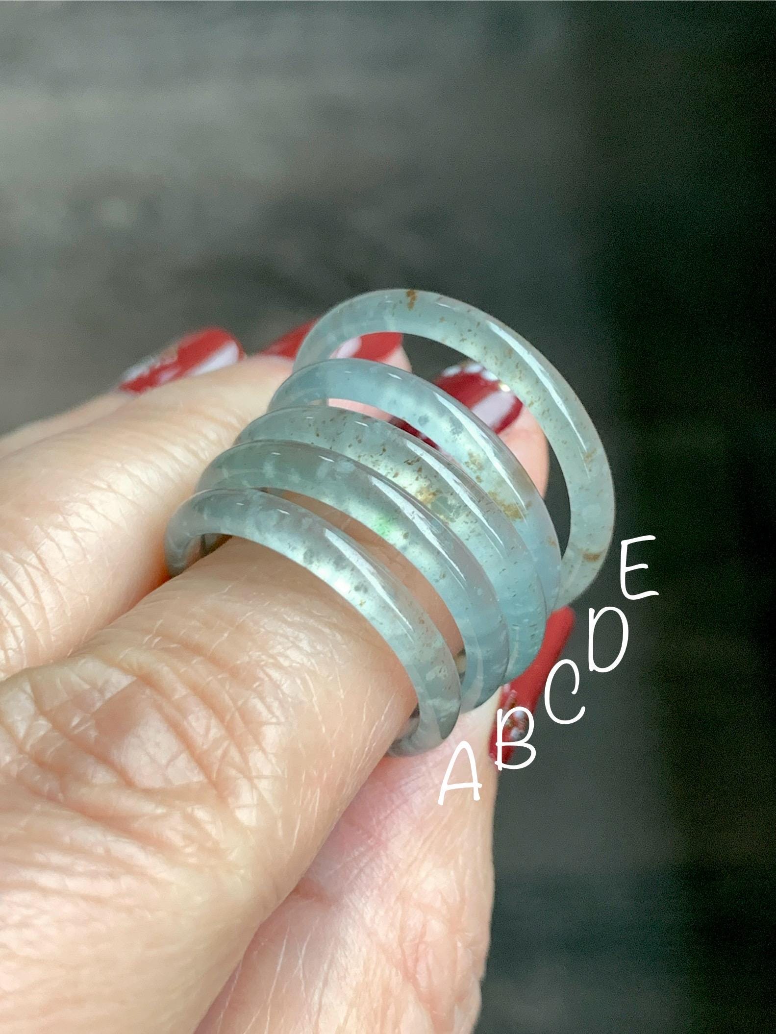 Natural Grade A Guatemalan Icy Highly Translucent Pastel Teal & Golden Marbled Jade Jadeite Band Ring Size 10.25 US 天然冰危起光晴底撒金翡翠戒圈 QSJ44E