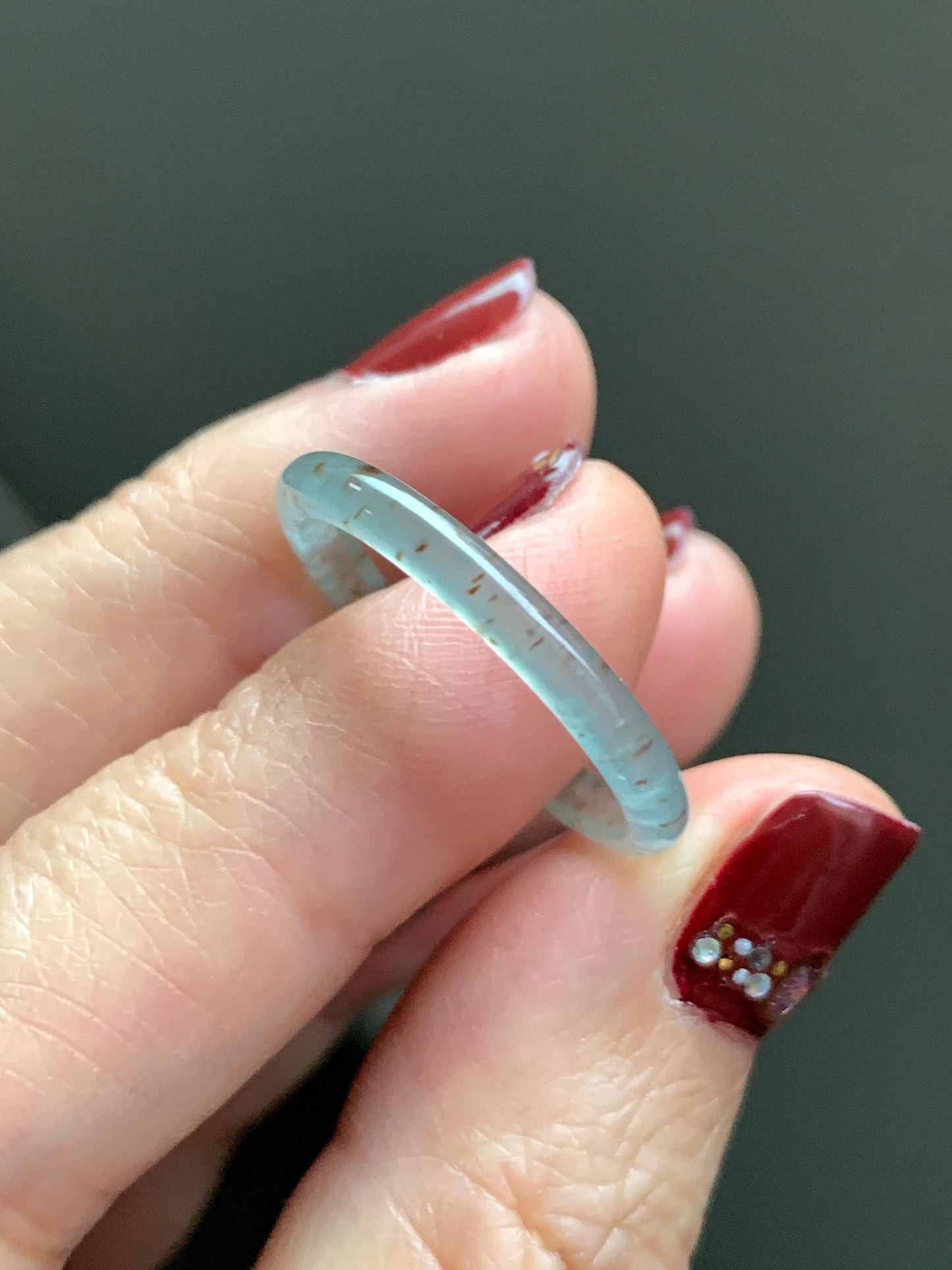 Natural Grade A Guatemalan Icy Highly Translucent Pastel Teal & Golden Marbled Jade Jadeite Band Ring Size 10.25 US 天然冰危起光晴底撒金翡翠戒圈 QSJ44E