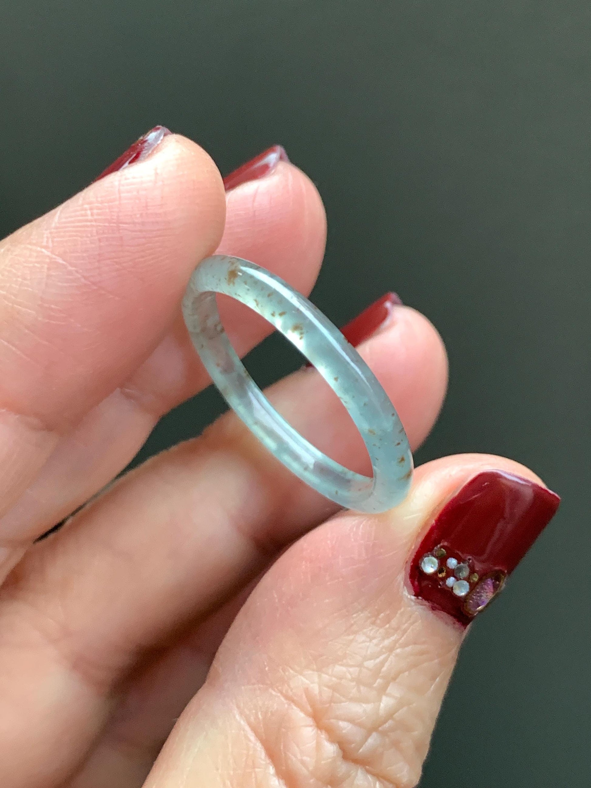 Natural Grade A Guatemalan Icy Highly Translucent Pastel Teal & Golden Marbled Jade Jadeite Band Ring Size 10.25 US 天然冰危起光晴底撒金翡翠戒圈 QSJ44E