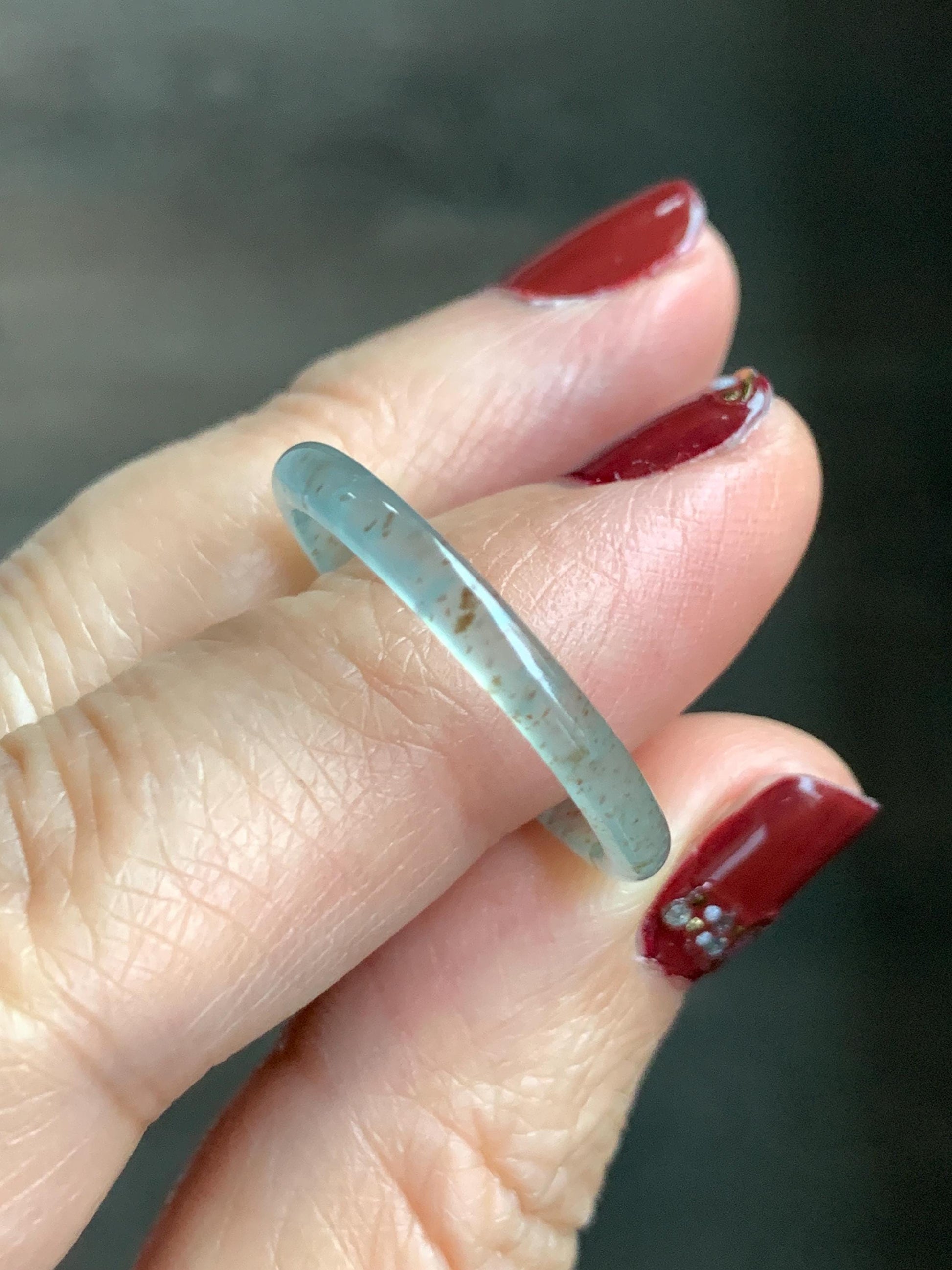 Natural Grade A Guatemalan Icy Highly Translucent Pastel Teal & Golden Marbled Jade Jadeite Band Ring Size 10.25 US 天然冰危起光晴底撒金翡翠戒圈 QSJ44E