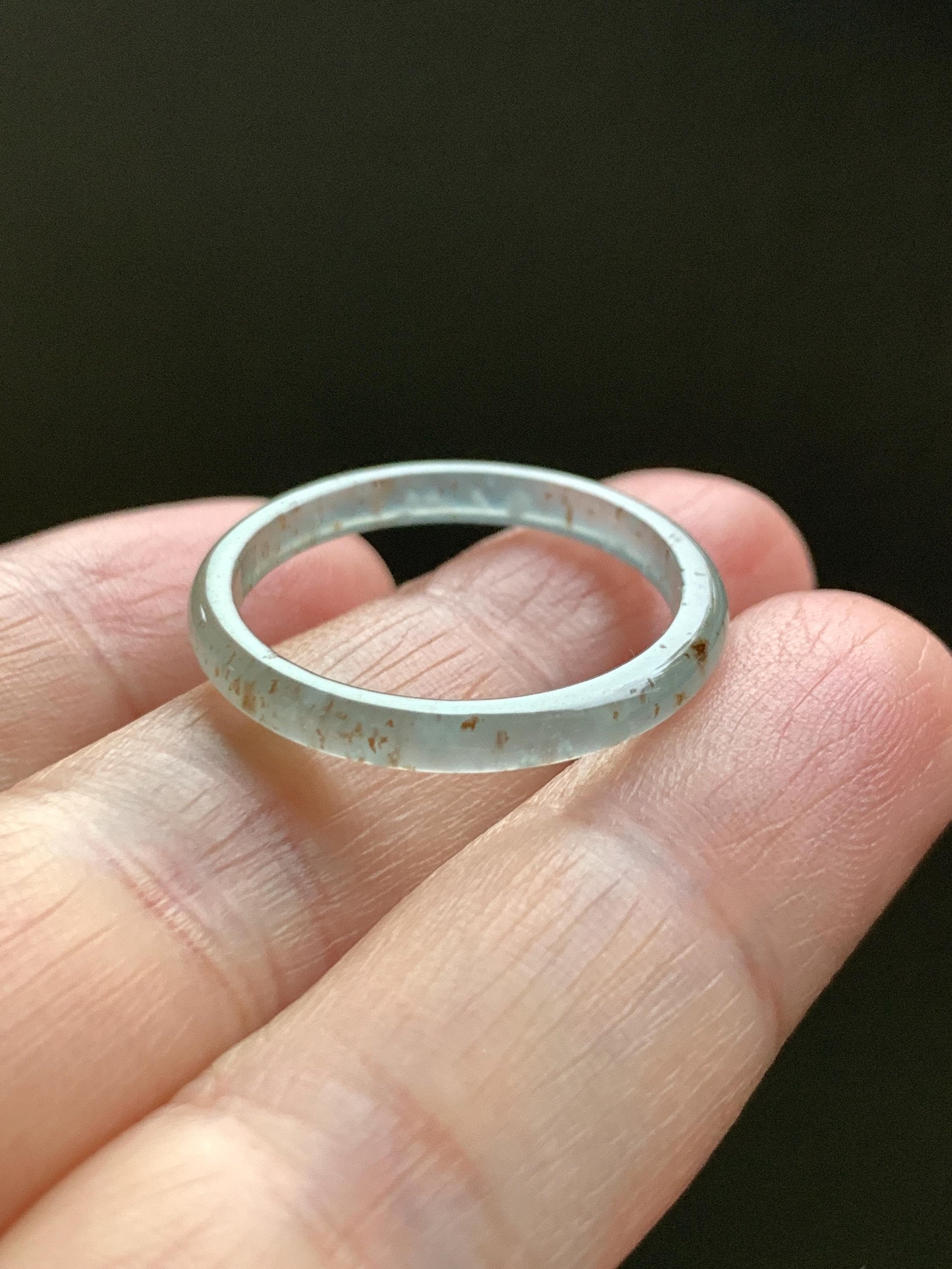 Natural Grade A Guatemalan Icy Highly Translucent Pastel Teal & Golden Marbled Jade Jadeite Band Ring Size 10.25 US 天然冰危起光晴底撒金翡翠戒圈 QSJ44E