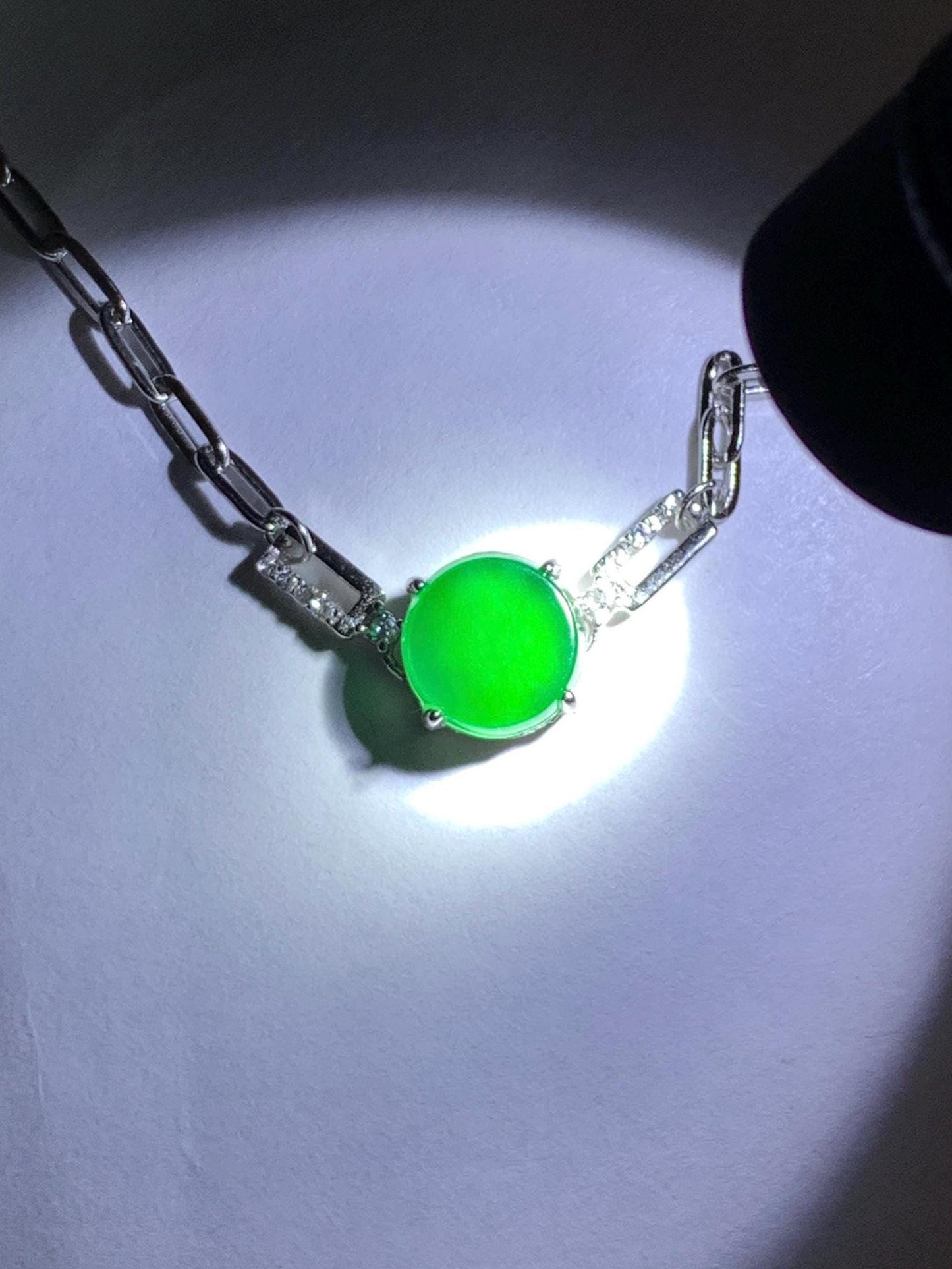 Natural Grade A Guatemalan Icy Translucent Vibrant Green Jade Jadeite Mini Coin Chain Bracelet Sterling Silver 6”-7.5” 天然冰危绿翡翠迷你无事飘银手链XLP143