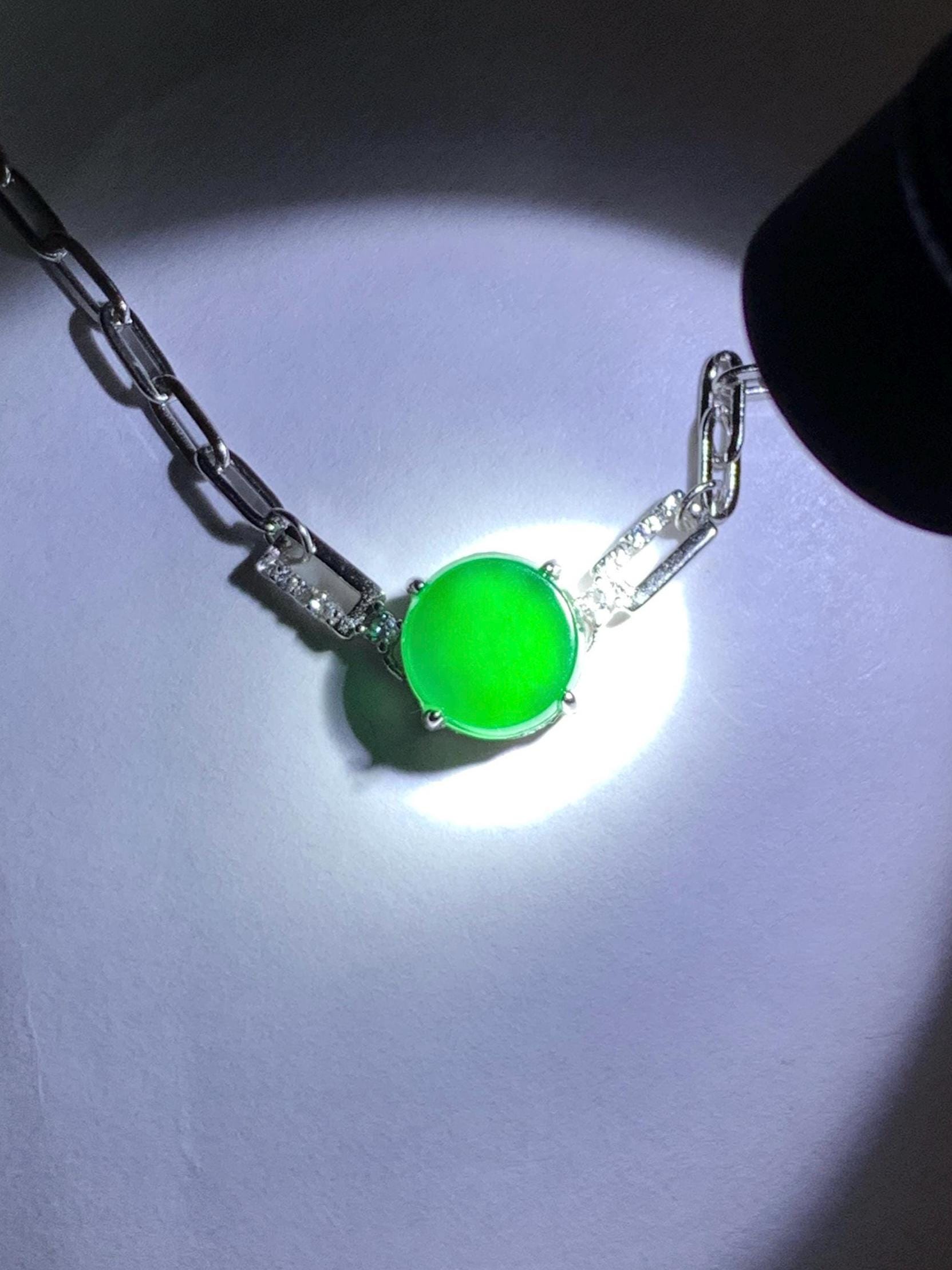 Natural Grade A Guatemalan Icy Translucent Vibrant Green Jade Jadeite Mini Coin Chain Bracelet Sterling Silver 6”-7.5” 天然冰危绿翡翠迷你无事飘银手链XLP143