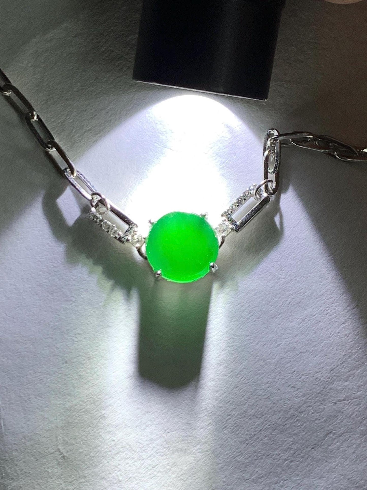 Natural Grade A Guatemalan Icy Translucent Vibrant Green Jade Jadeite Mini Coin Chain Bracelet Sterling Silver 6”-7.5” 天然冰危绿翡翠迷你无事飘银手链XLP143