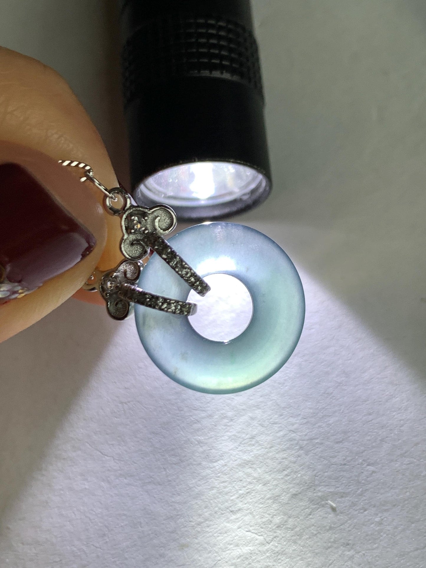Natural Grade A Guatemalan Icy Translucent Teal Blue Jade Jadeite Ping An Kou Donut Bracelet Sterling Silver 6.25”-7.25” 天然冰危蓝翡翠平安扣手链WSL160B