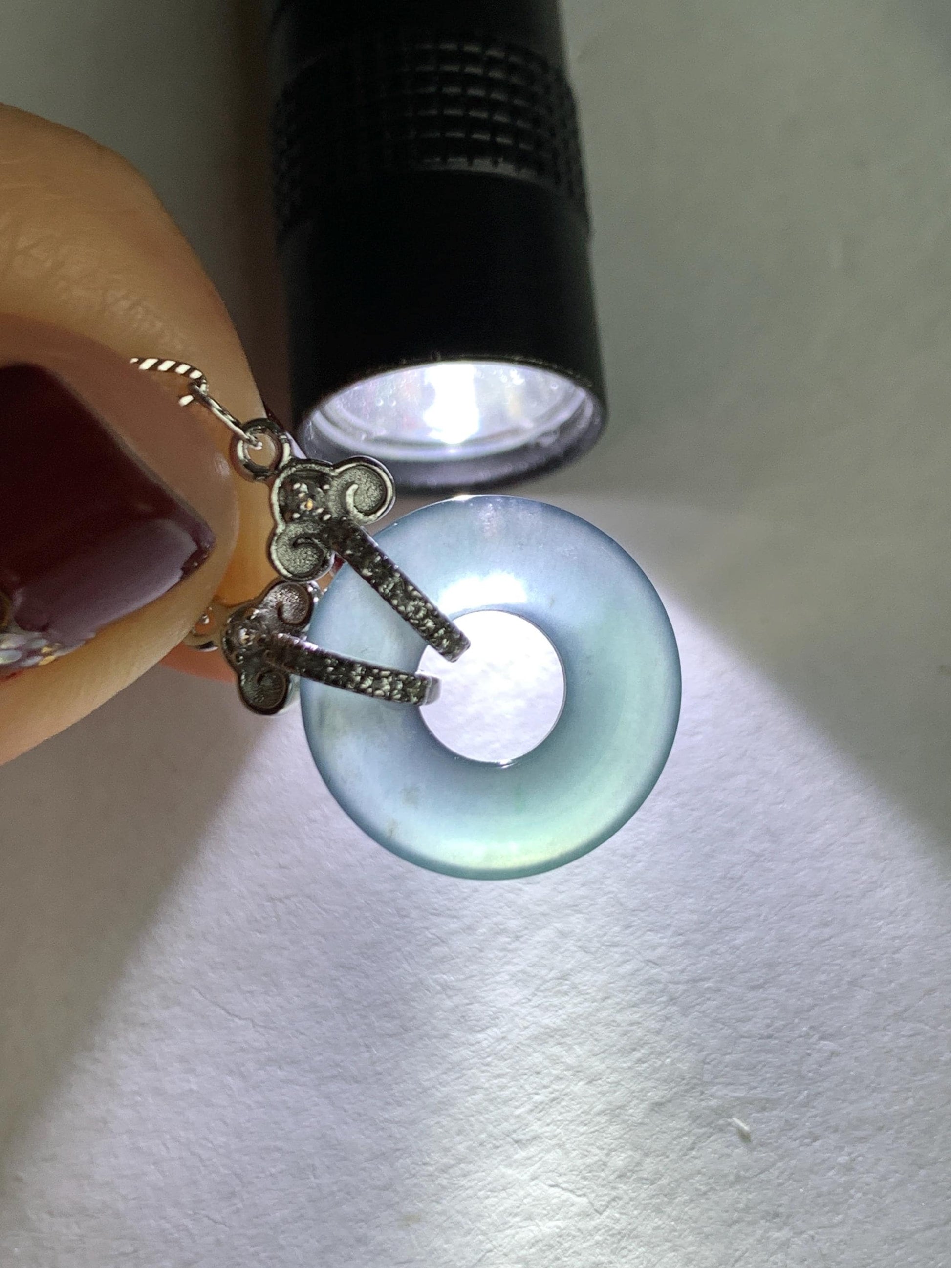Natural Grade A Guatemalan Icy Translucent Teal Blue Jade Jadeite Ping An Kou Donut Bracelet Sterling Silver 6.25”-7.25” 天然冰危蓝翡翠平安扣手链WSL160B