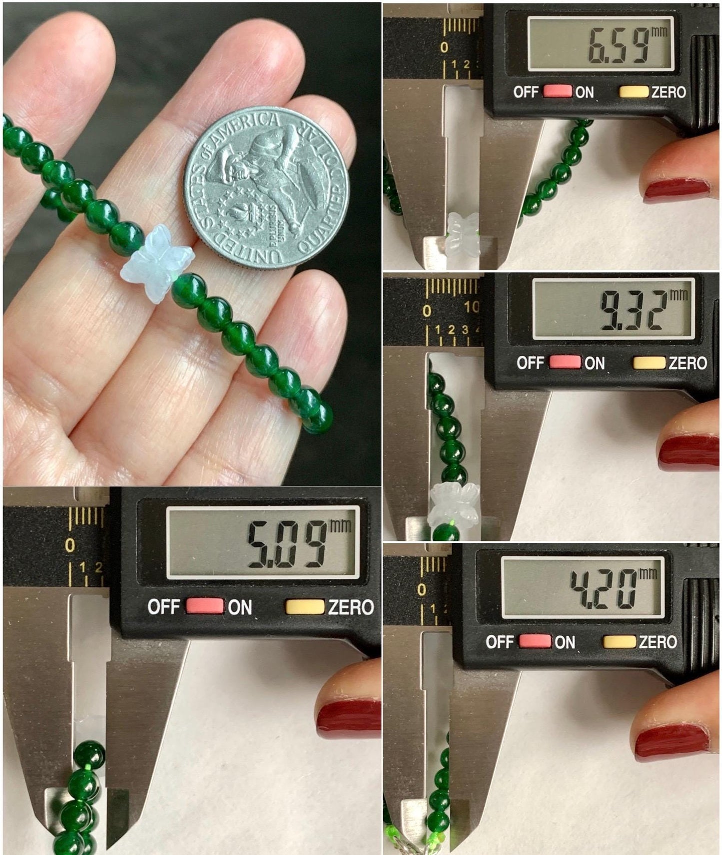 Natural Grade A Guatemalan Icy Translucent Vibrant Green Jade Jadeite White Joint Lotus Flowers Beaded Bracelet 6.75” 天然冰危绿翡翠圆珠白冰手串并蒂莲手串 BLL