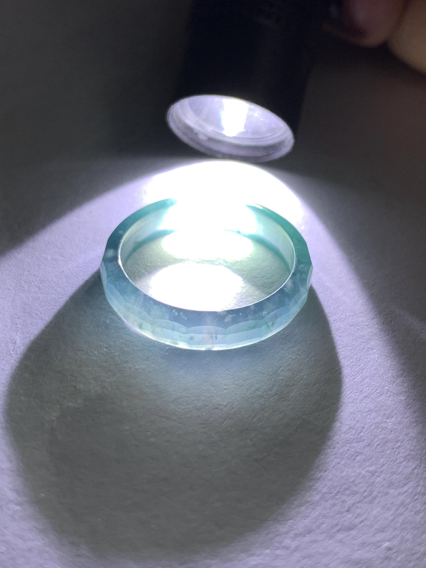Natural Grade A Guatemalan Icy Highly Translucent Teal Blue Jade Jadeite Faceted Band Ring Size 6.75 US 天然冰危蓝起光翡翠切割面戒圈 QGM220B