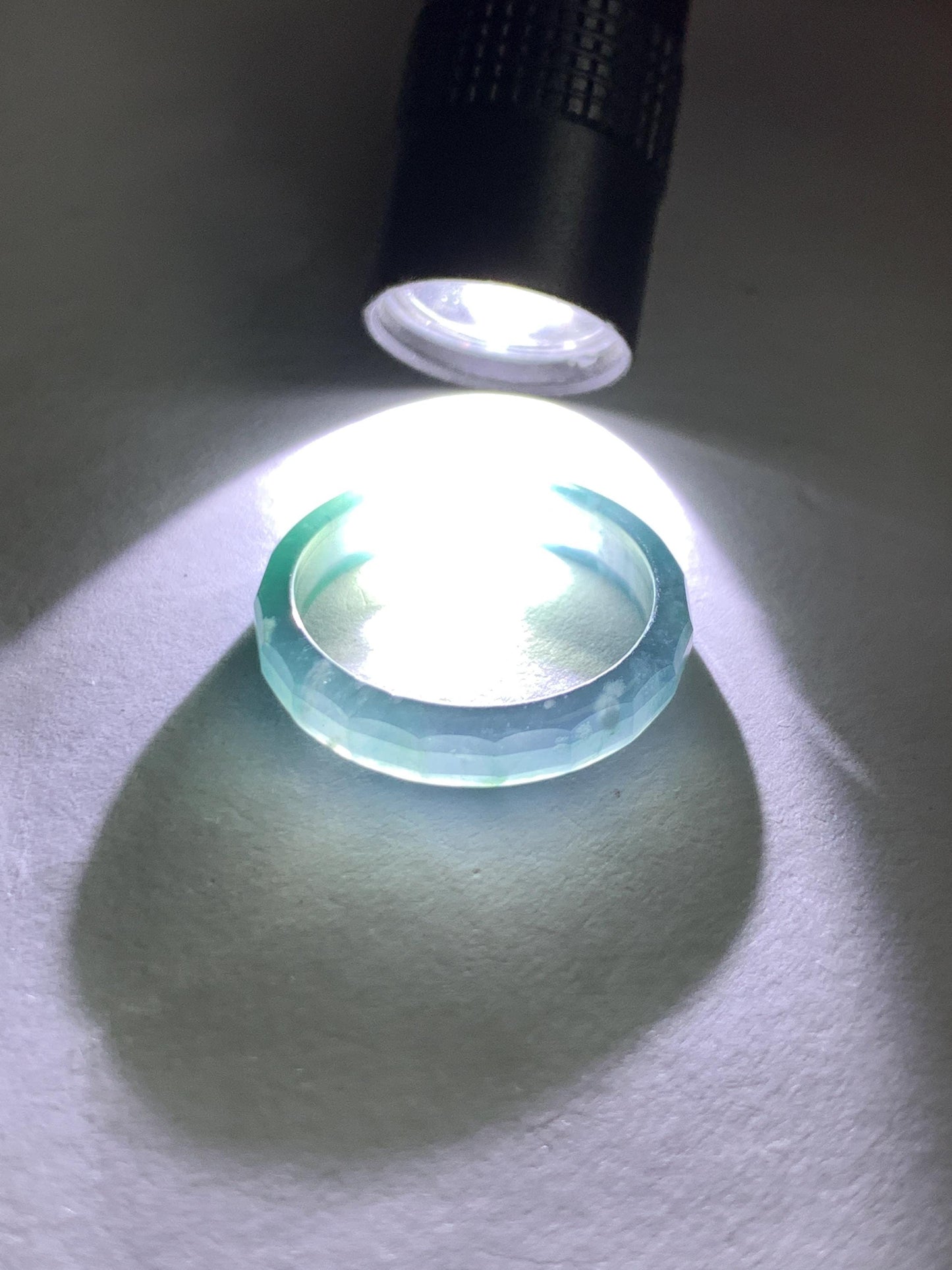 Natural Grade A Guatemalan Icy Highly Translucent Teal Blue Jade Jadeite Faceted Band Ring Size 6.75 US 天然冰危蓝起光翡翠切割面戒圈 QGM220B