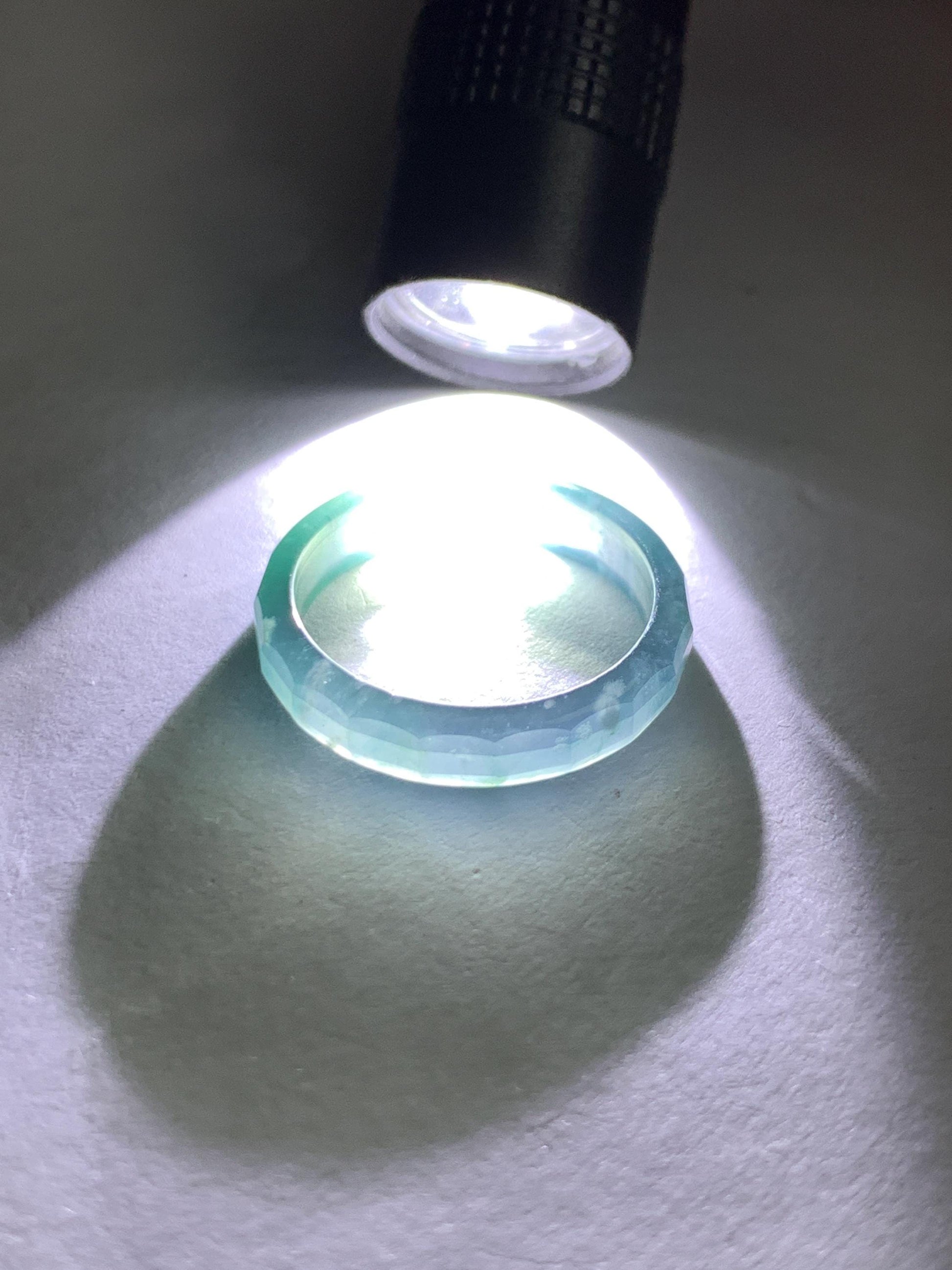 Natural Grade A Guatemalan Icy Highly Translucent Teal Blue Jade Jadeite Faceted Band Ring Size 6.75 US 天然冰危蓝起光翡翠切割面戒圈 QGM220B