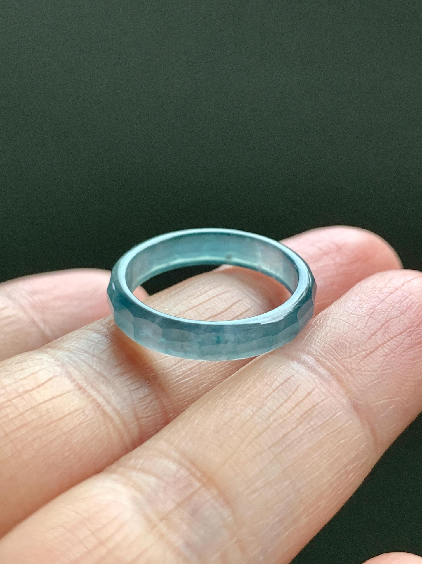 Natural Grade A Guatemalan Icy Highly Translucent Teal Blue Jade Jadeite Faceted Band Ring Size 6.75 US 天然冰危蓝起光翡翠切割面戒圈 QGM220B
