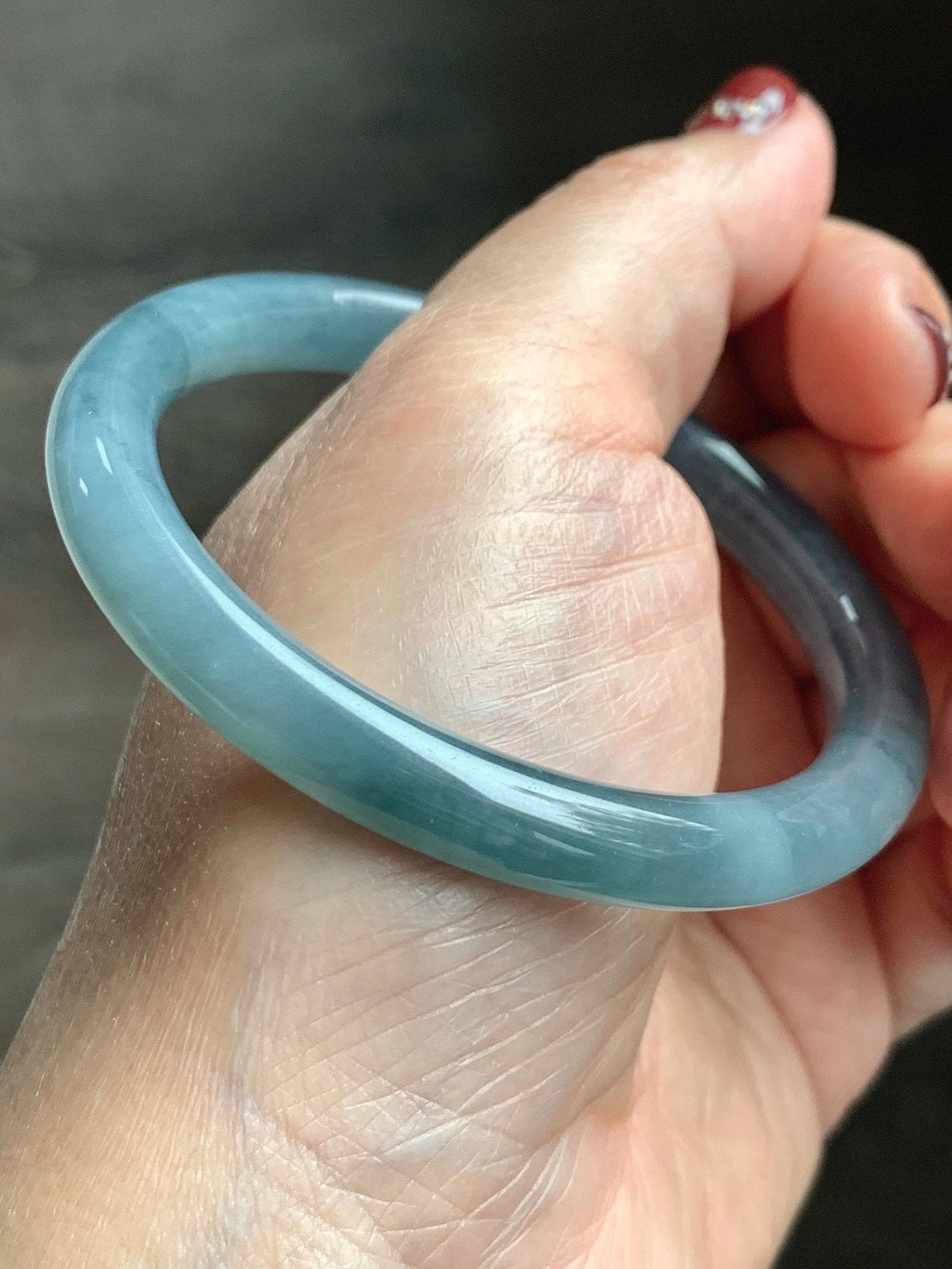 Certified Natural Grade A Guatemalan Icy Translucent Dusty Blue Marbled Jade Jadeite Bangle Bracelet 54.52mm 6.73” 30.44 天然冰危蓝飘花翡翠圆条手镯 290