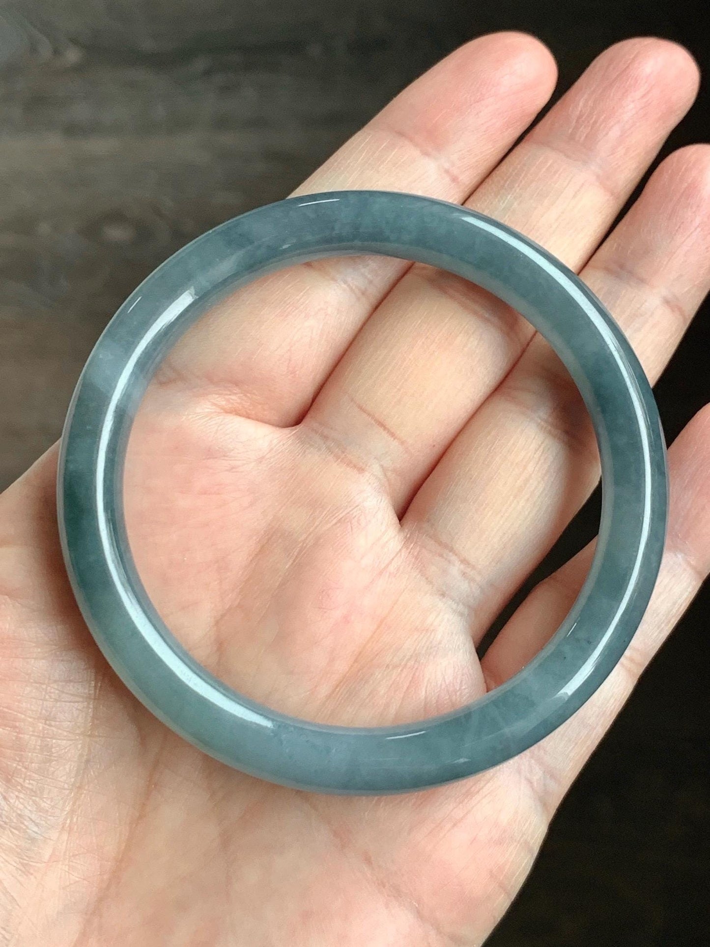 Certified Natural Grade A Guatemalan Icy Translucent Dusty Blue Marbled Jade Jadeite Bangle Bracelet 54.52mm 6.73” 30.44 天然冰危蓝飘花翡翠圆条手镯 290