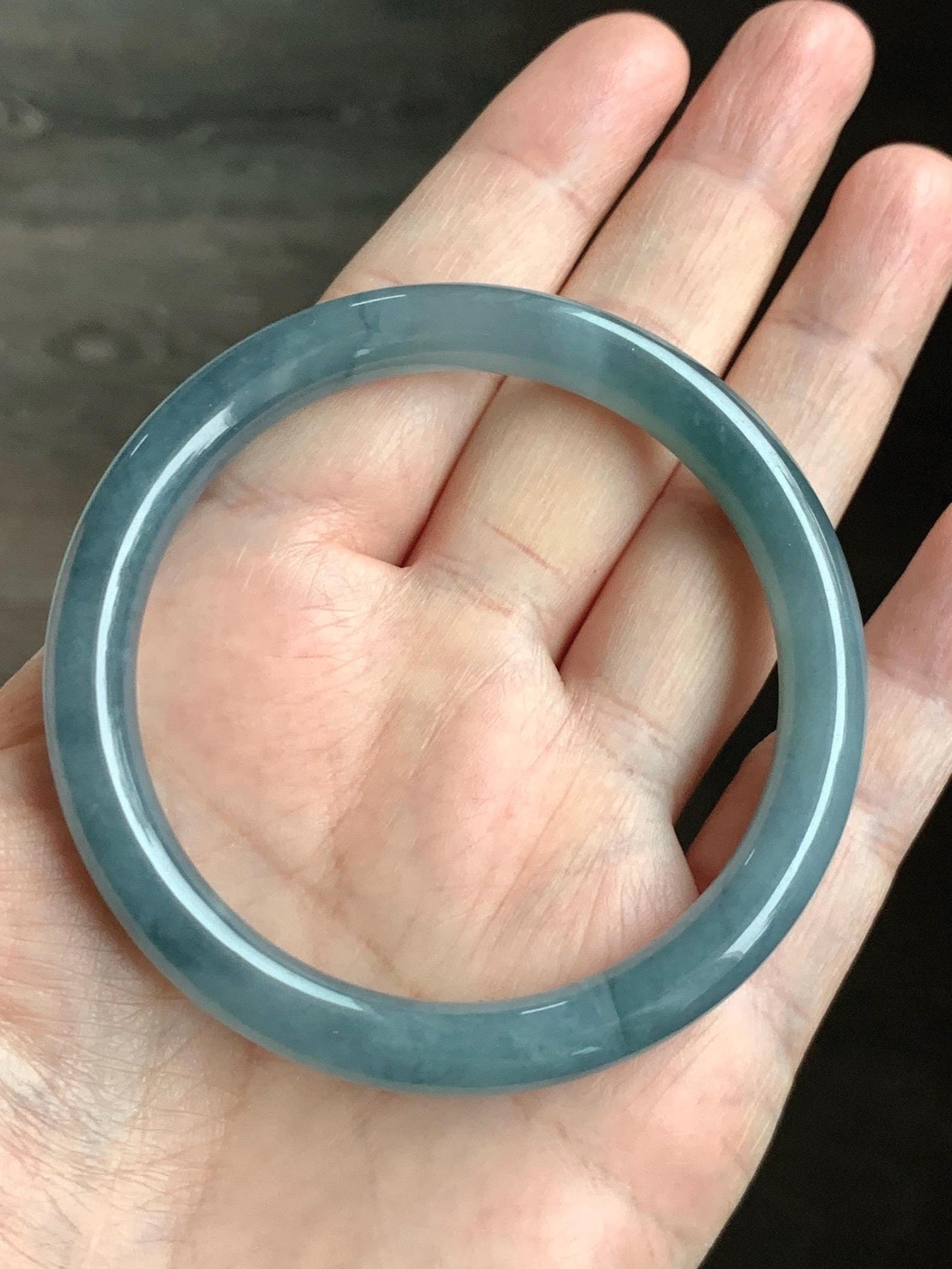 Certified Natural Grade A Guatemalan Icy Translucent Dusty Blue Marbled Jade Jadeite Bangle Bracelet 54.52mm 6.73” 30.44 天然冰危蓝飘花翡翠圆条手镯 290