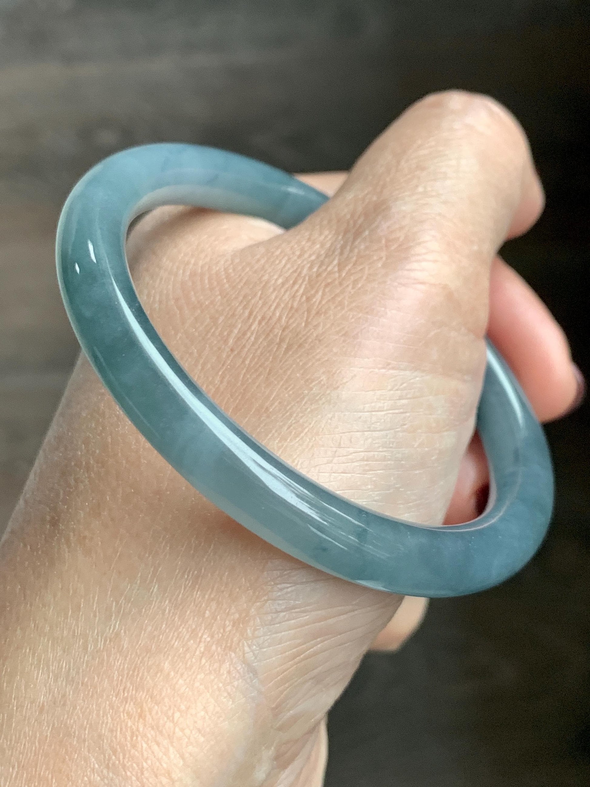 Certified Natural Grade A Guatemalan Icy Translucent Dusty Blue Marbled Jade Jadeite Bangle Bracelet 54.52mm 6.73” 30.44 天然冰危蓝飘花翡翠圆条手镯 290