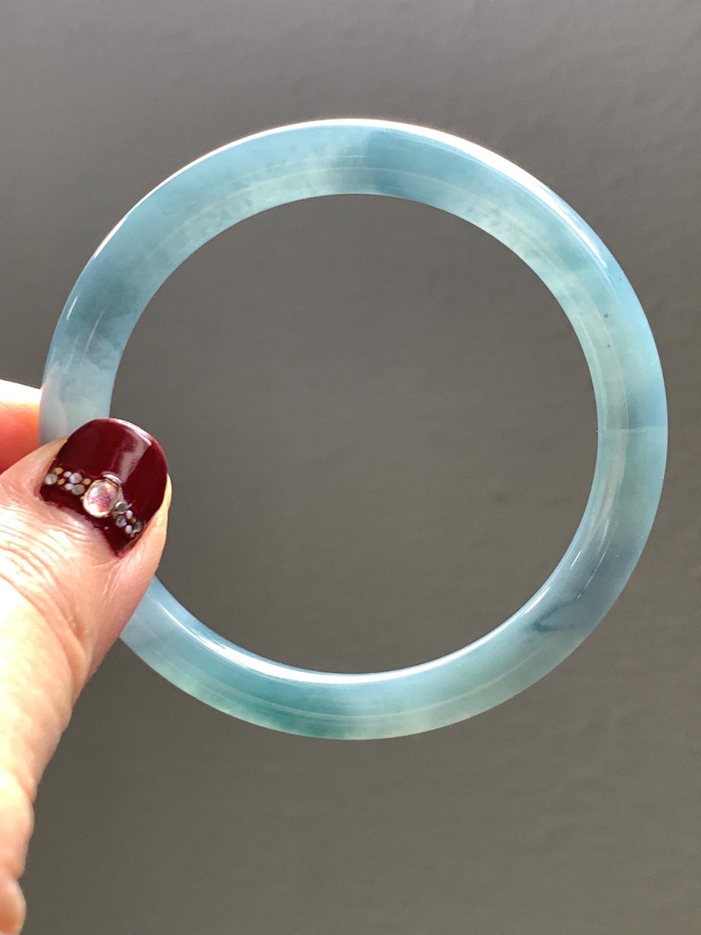 Certified Natural Grade A Guatemalan Icy Translucent Dusty Blue Marbled Jade Jadeite Bangle Bracelet 54.52mm 6.73” 30.44 天然冰危蓝飘花翡翠圆条手镯 290