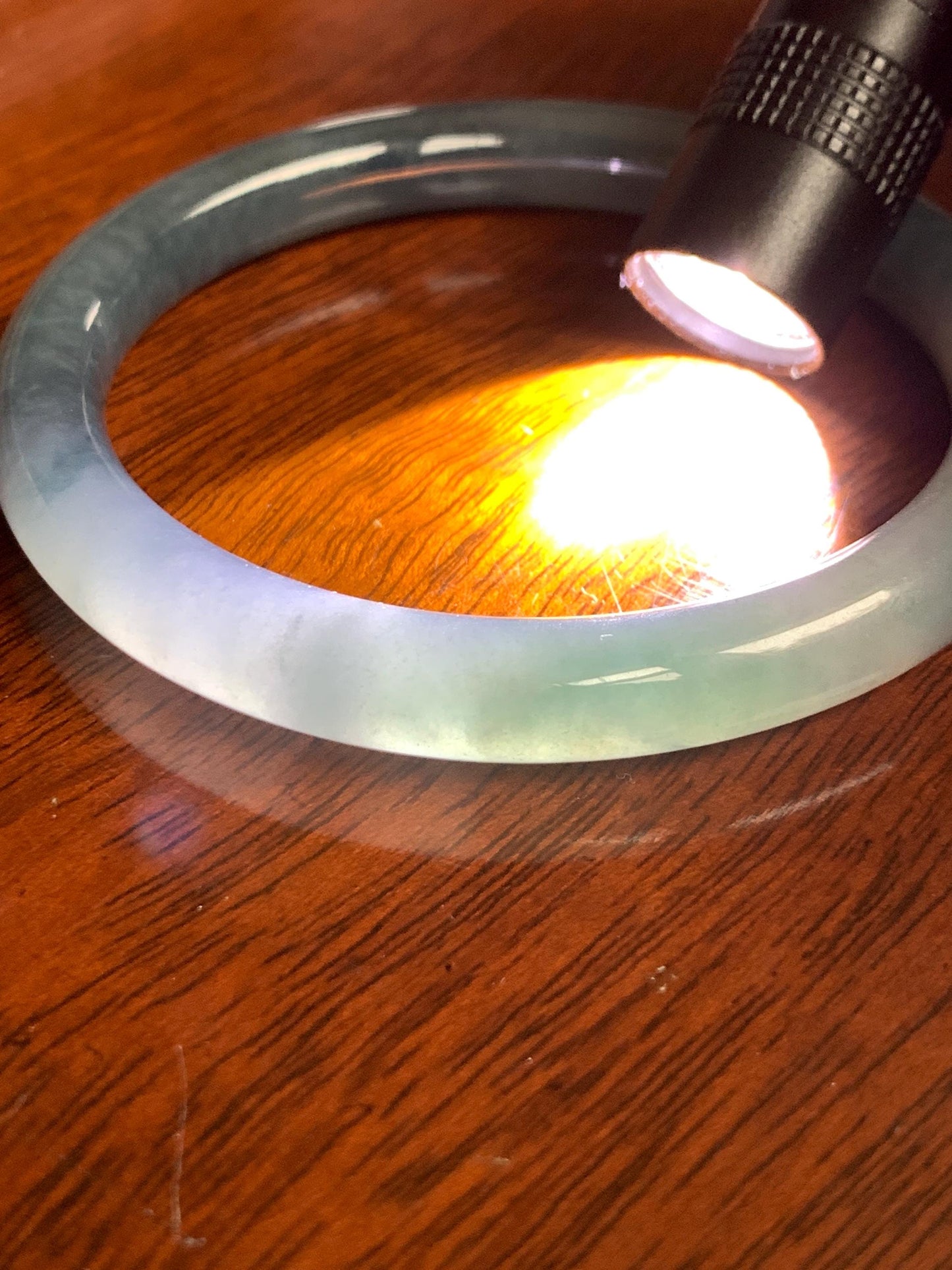 Certified Natural Grade A Guatemalan Icy Translucent Dusty Blue Marbled Jade Jadeite Bangle Bracelet 54.52mm 6.73” 30.44 天然冰危蓝飘花翡翠圆条手镯 290