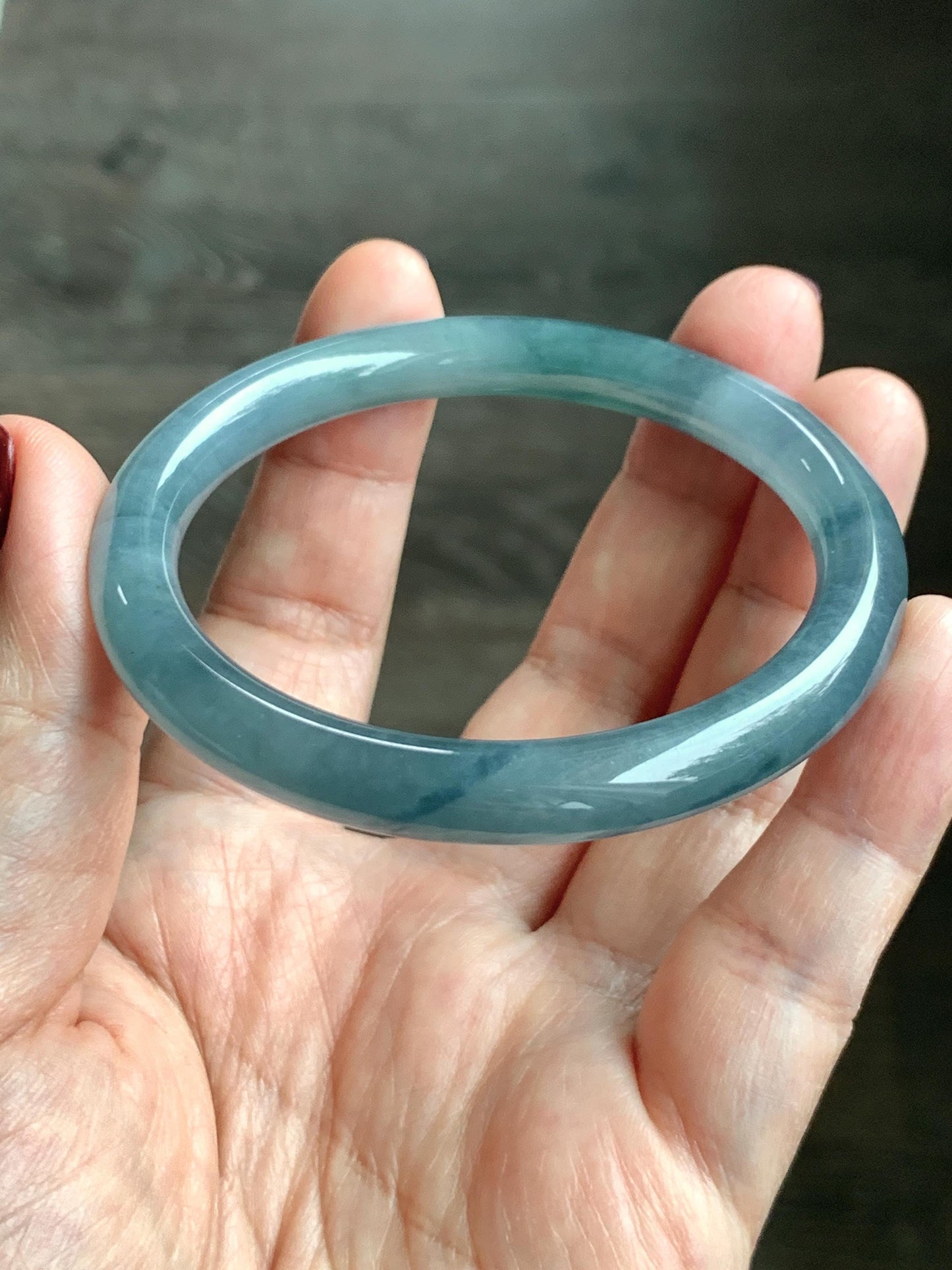 Certified Natural Grade A Guatemalan Icy Translucent Dusty Blue Marbled Jade Jadeite Bangle Bracelet 54.52mm 6.73” 30.44 天然冰危蓝飘花翡翠圆条手镯 290