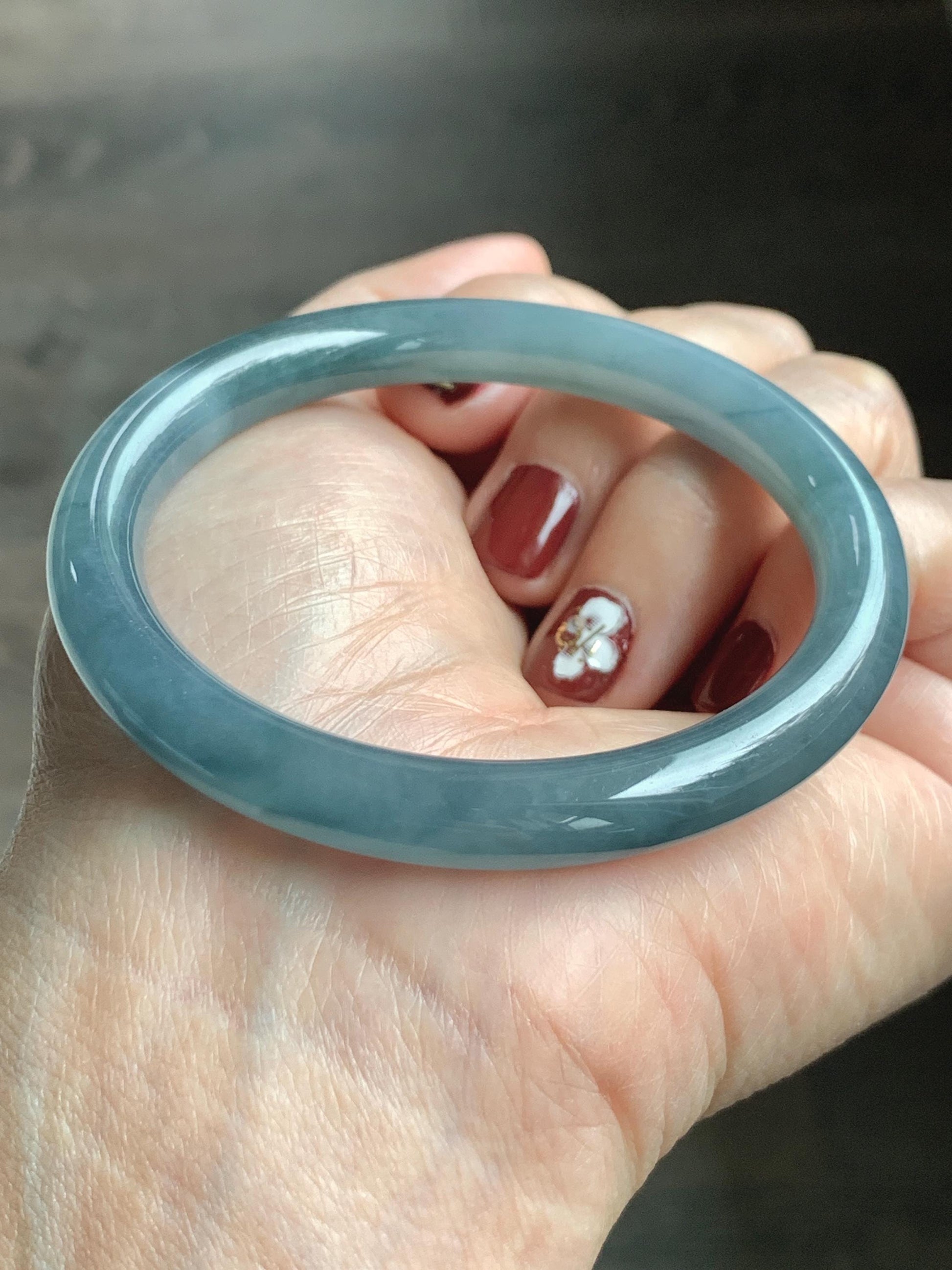 Certified Natural Grade A Guatemalan Icy Translucent Dusty Blue Marbled Jade Jadeite Bangle Bracelet 54.52mm 6.73” 30.44 天然冰危蓝飘花翡翠圆条手镯 290