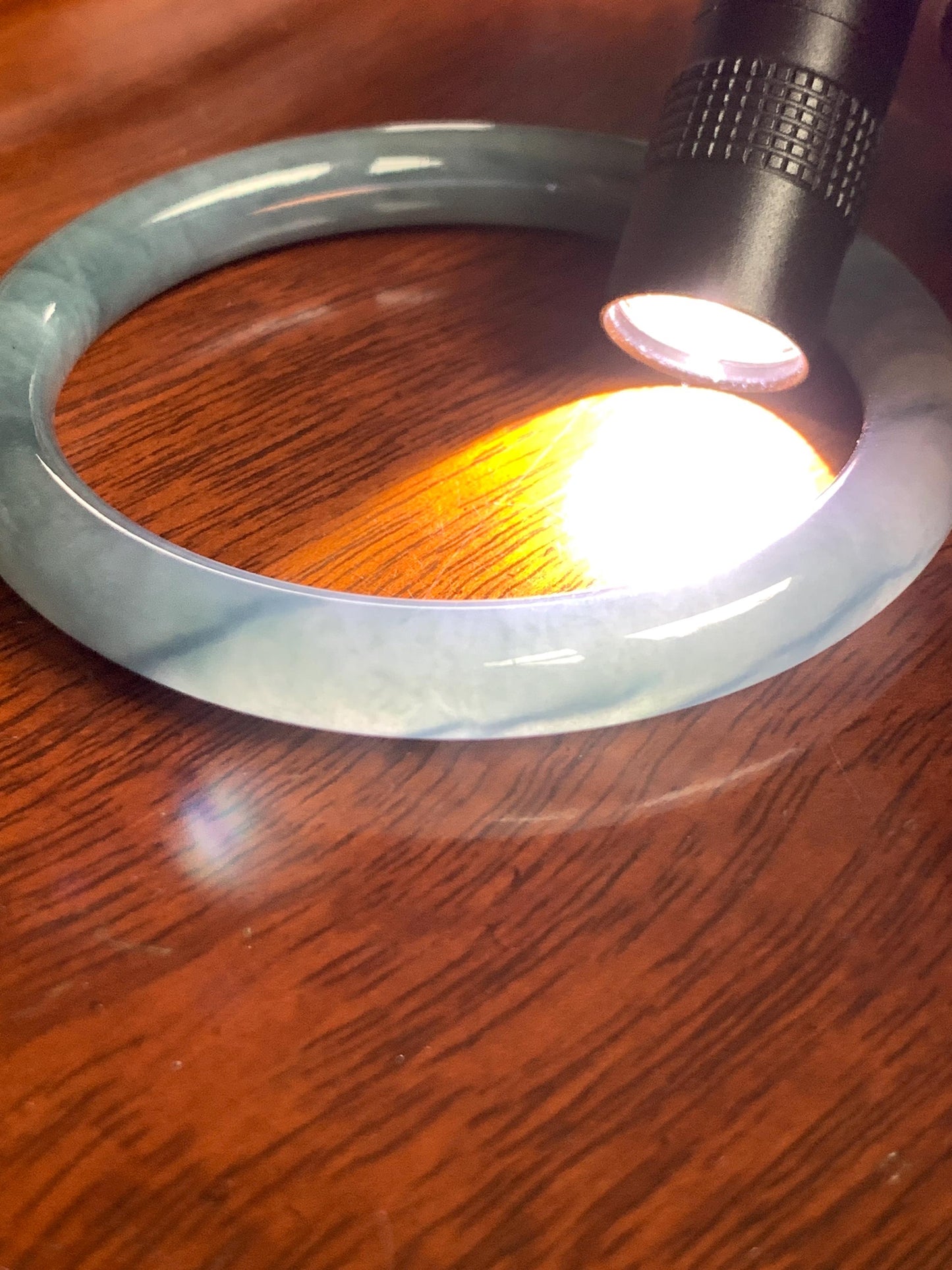 Certified Natural Grade A Guatemalan Icy Translucent Dusty Blue Marbled Jade Jadeite Bangle Bracelet 54.52mm 6.73” 30.44 天然冰危蓝飘花翡翠圆条手镯 290